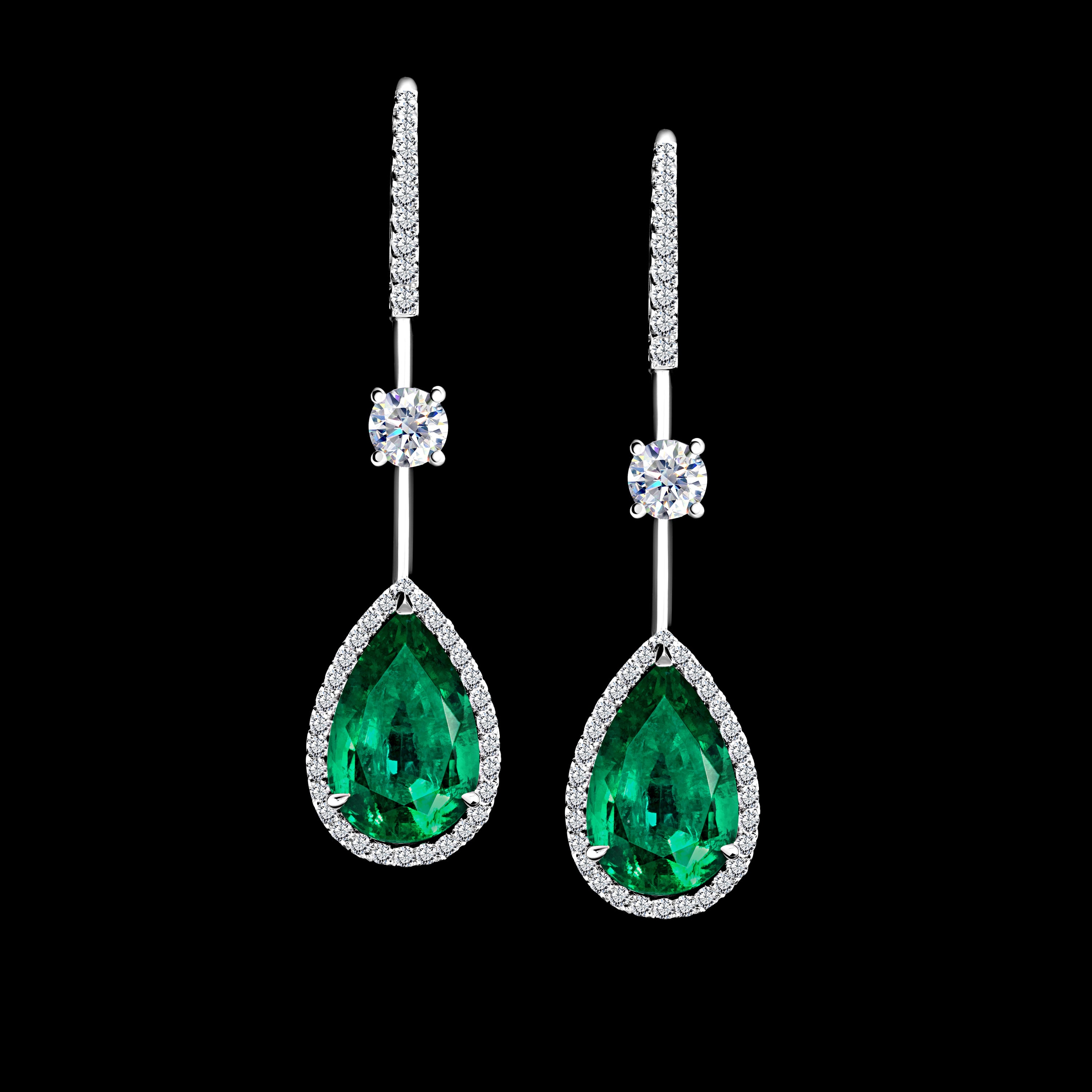 Emerald Drop Earrings with Diamonds - 6.68ct TW