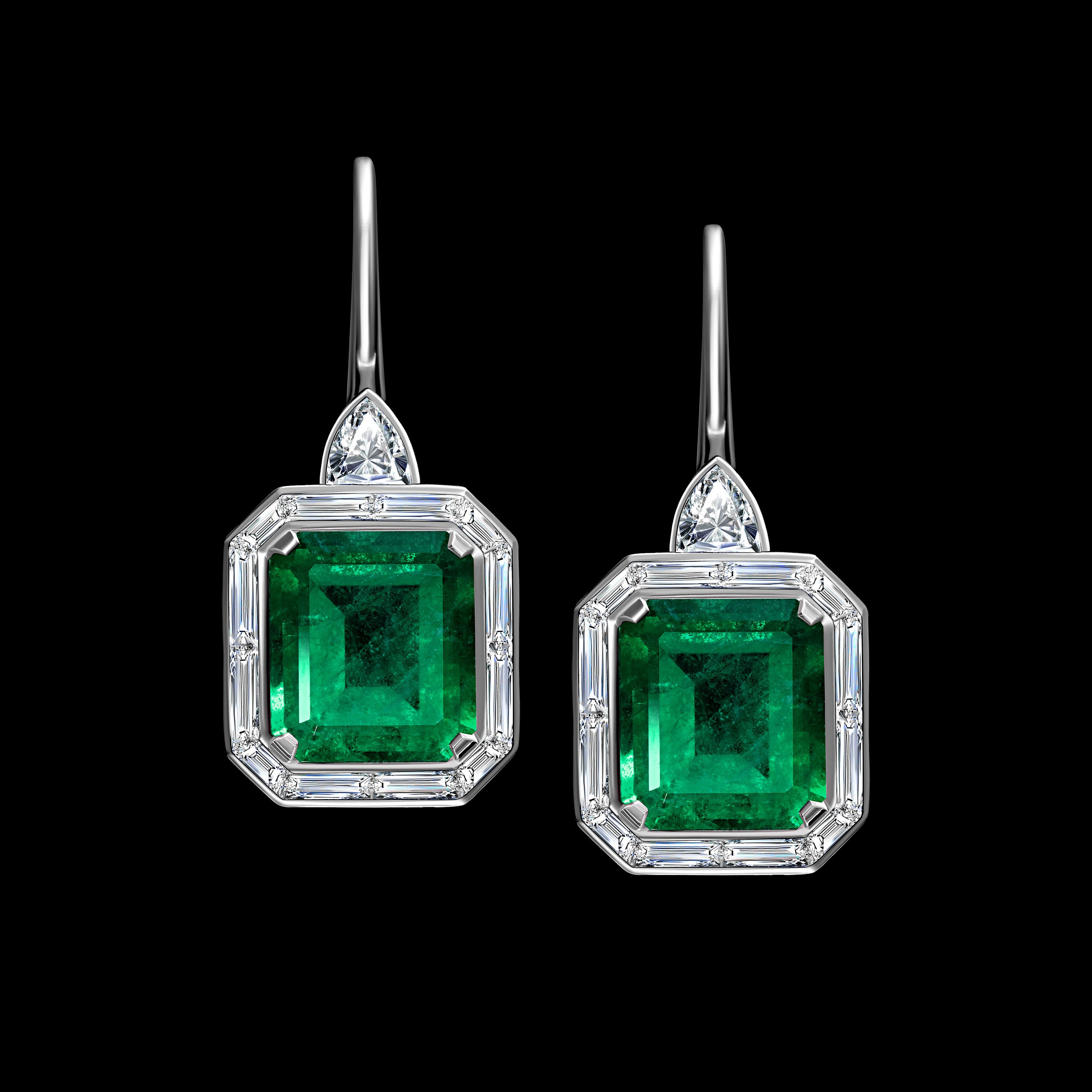 Art Deco Style Emerald Earrings - 21.44ct TW