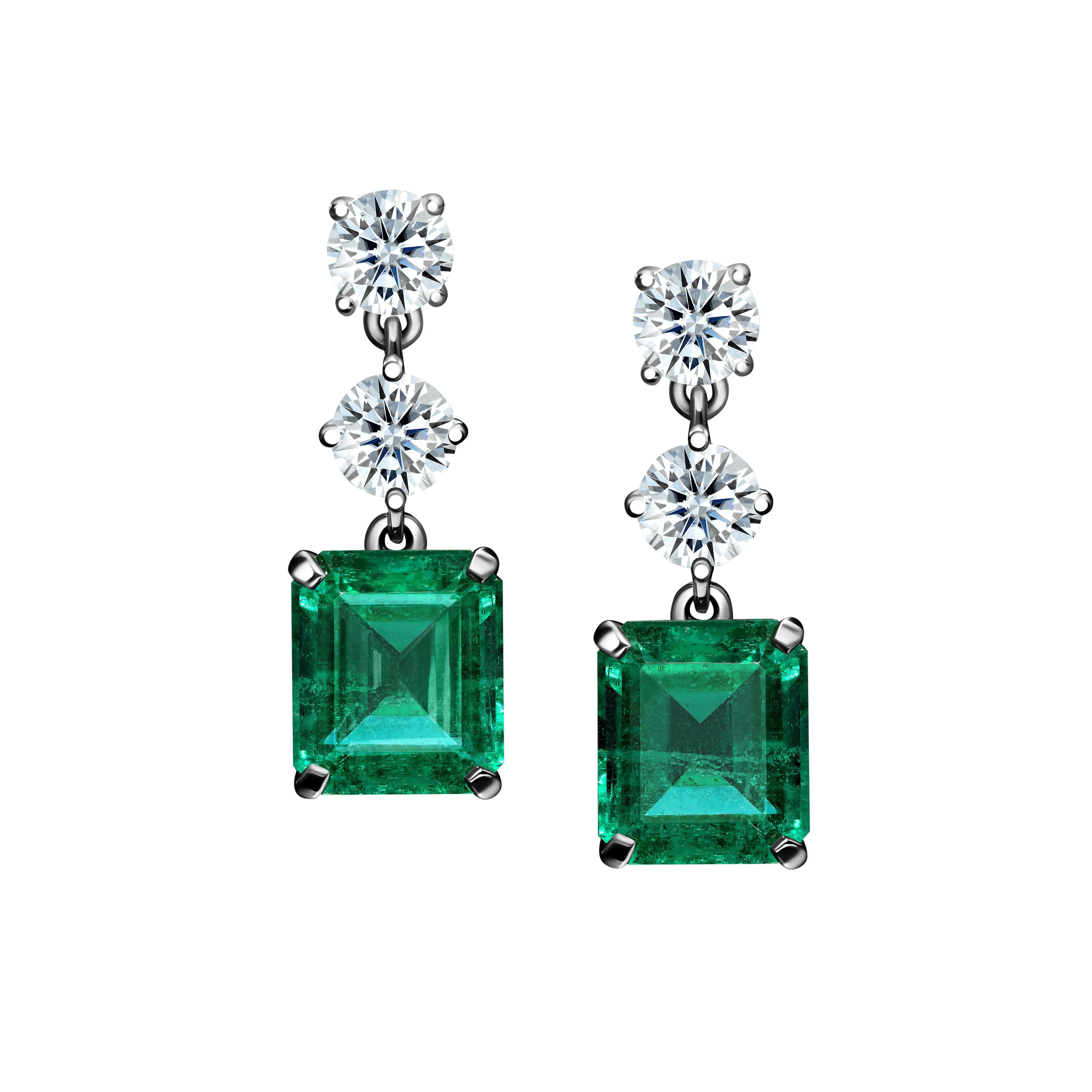 Emerald & Diamond Drop Earrings - 4.54ct TW