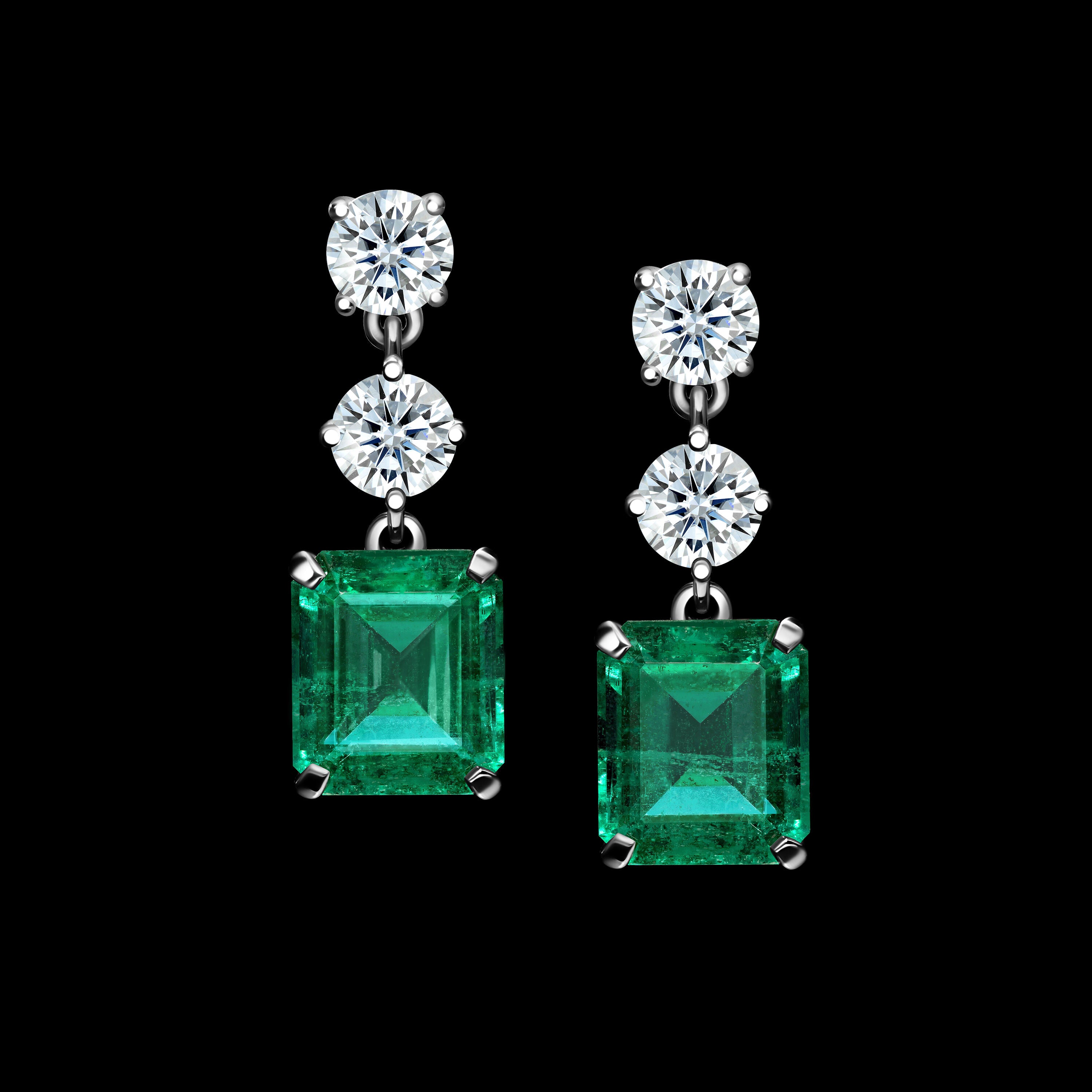 Emerald & Diamond Drop Earrings - 4.54ct TW