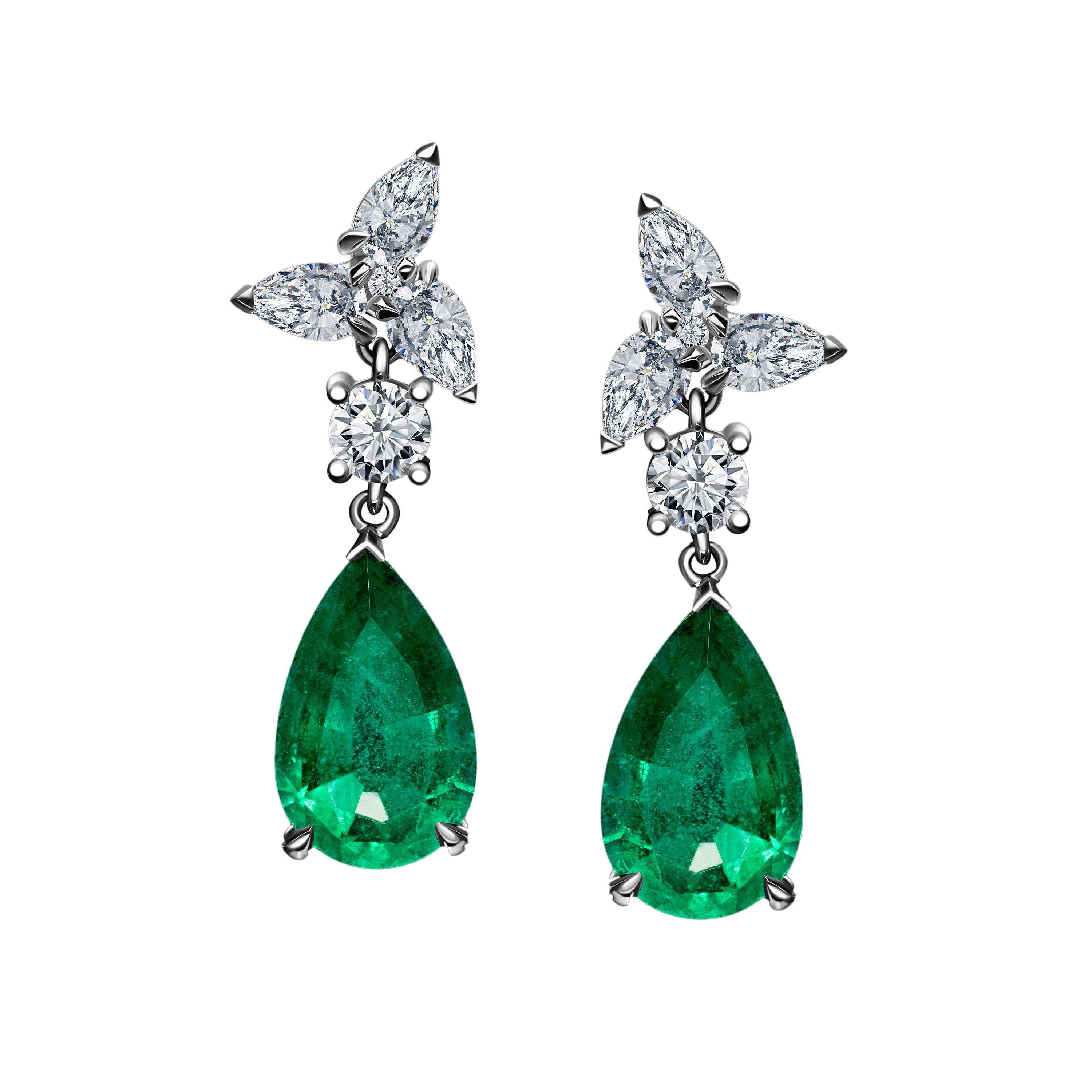 Pear Shape Emerald & Diamond Earrings  - 2.69ct TW