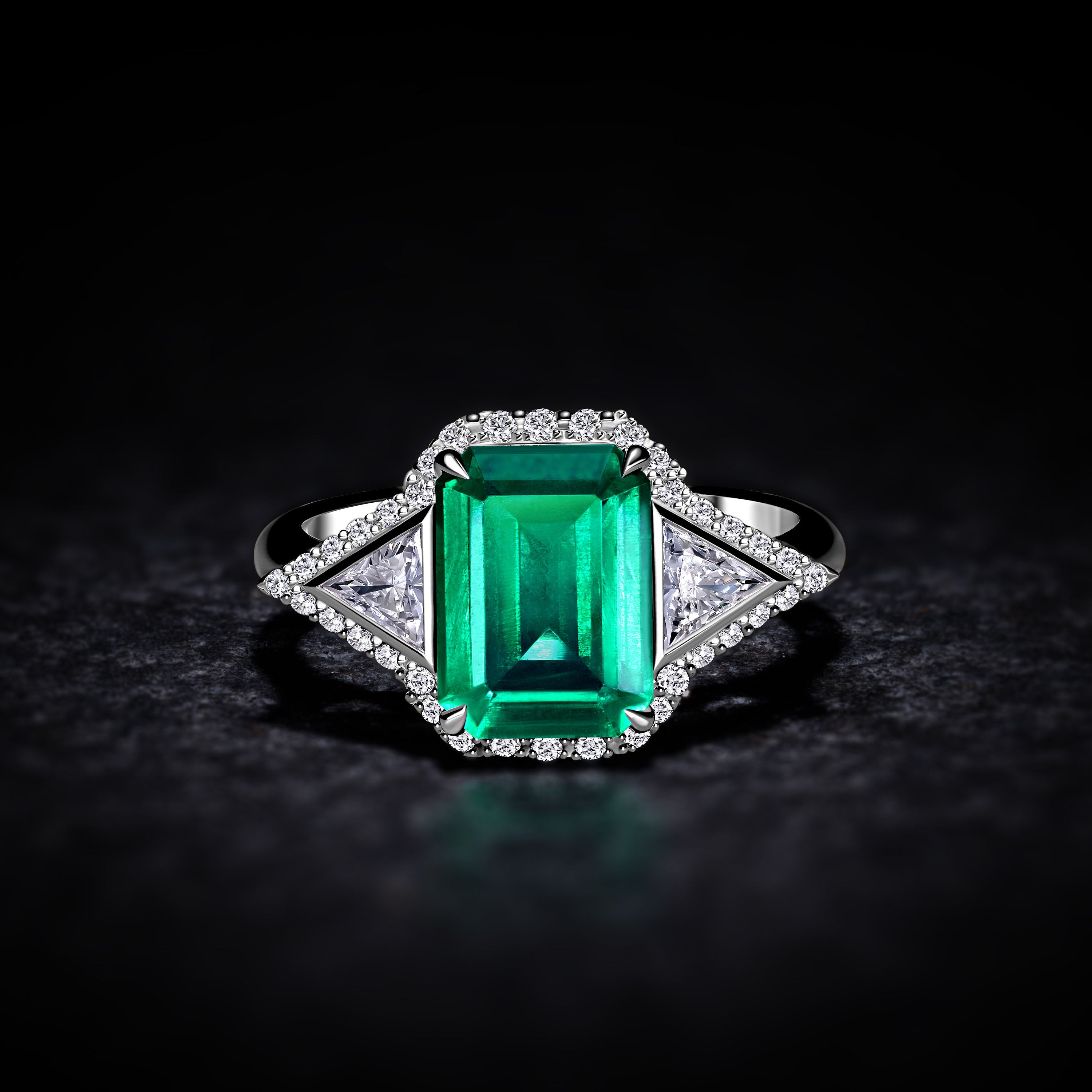 Emerald Side Stone Halo Ring - 3.49ct TW