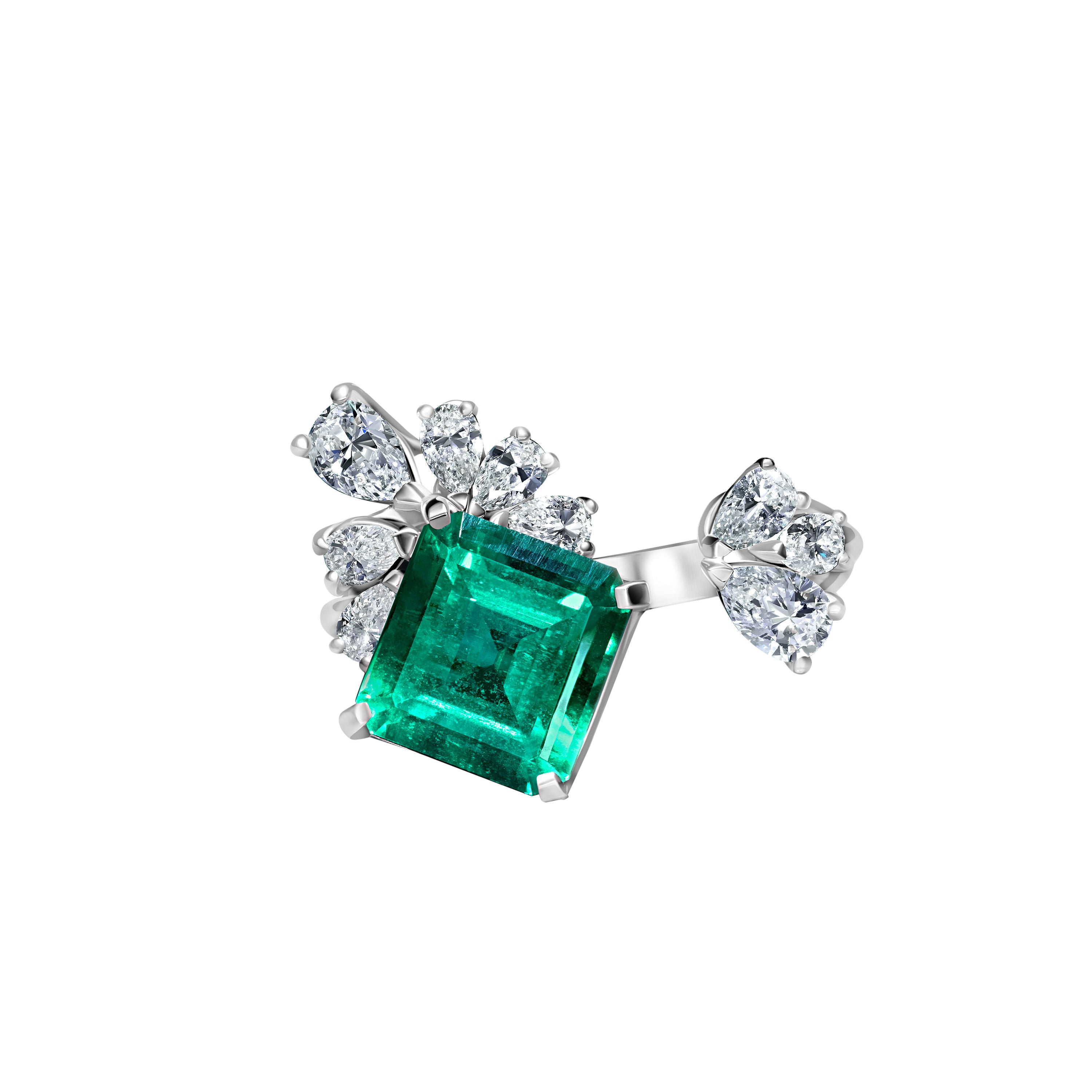 Open Shank Emerald Ring with Diamonds - 5.13ct TW