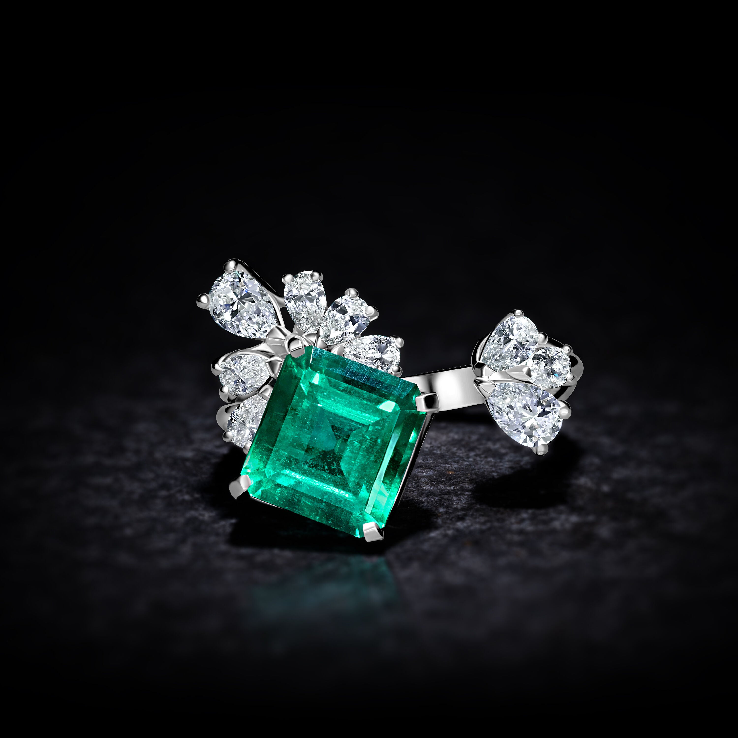 Open Shank Emerald Ring with Diamonds - 5.13ct TW