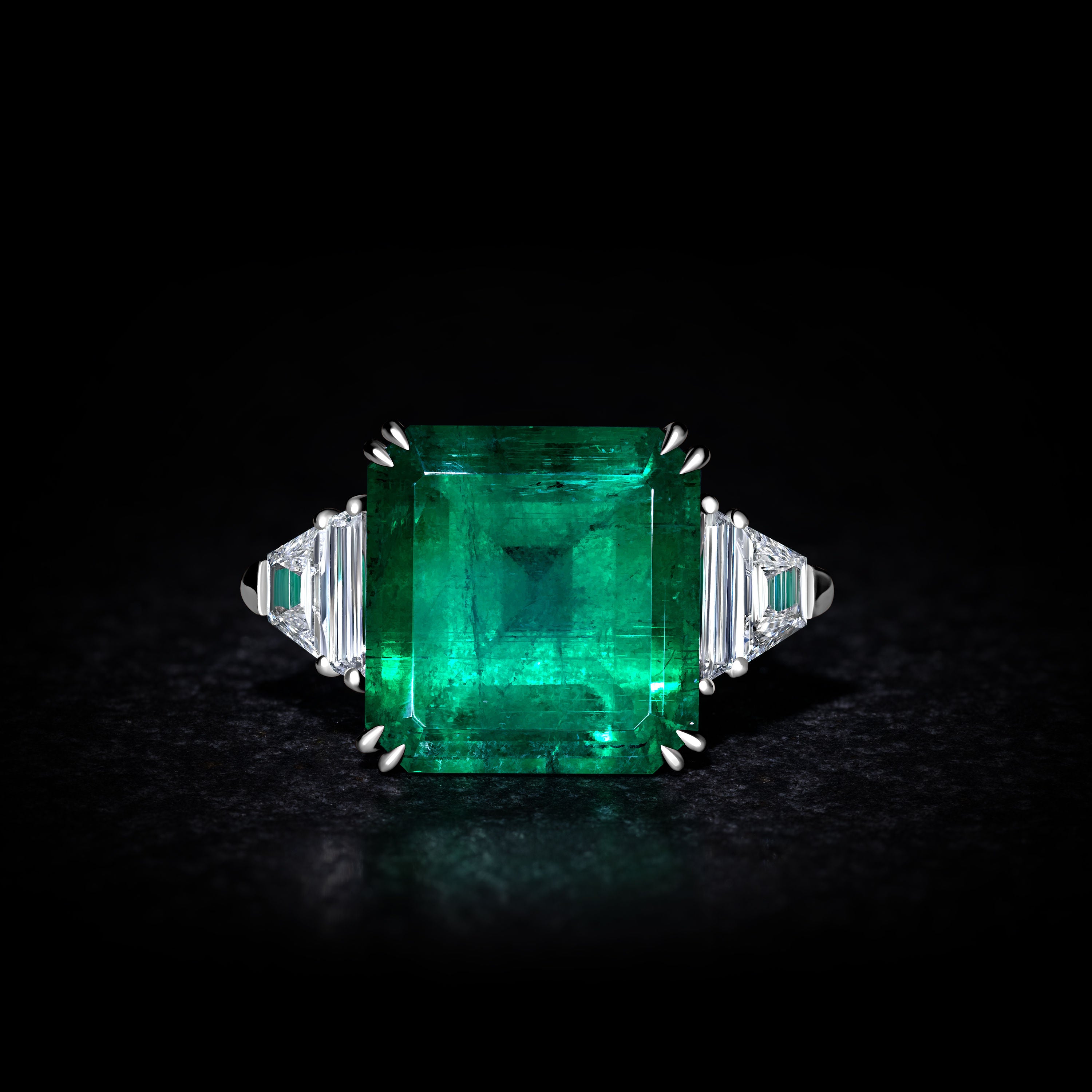 Emerald Ring with Side Stones - 22.75ct TW