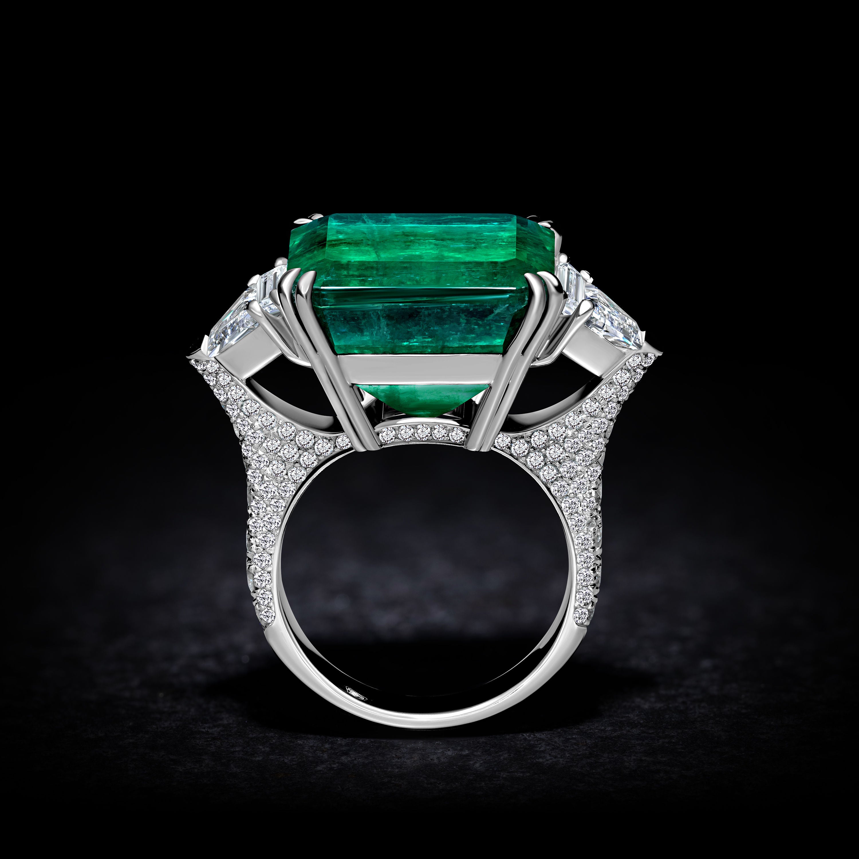 Emerald Ring with Side Stones - 22.75ct TW