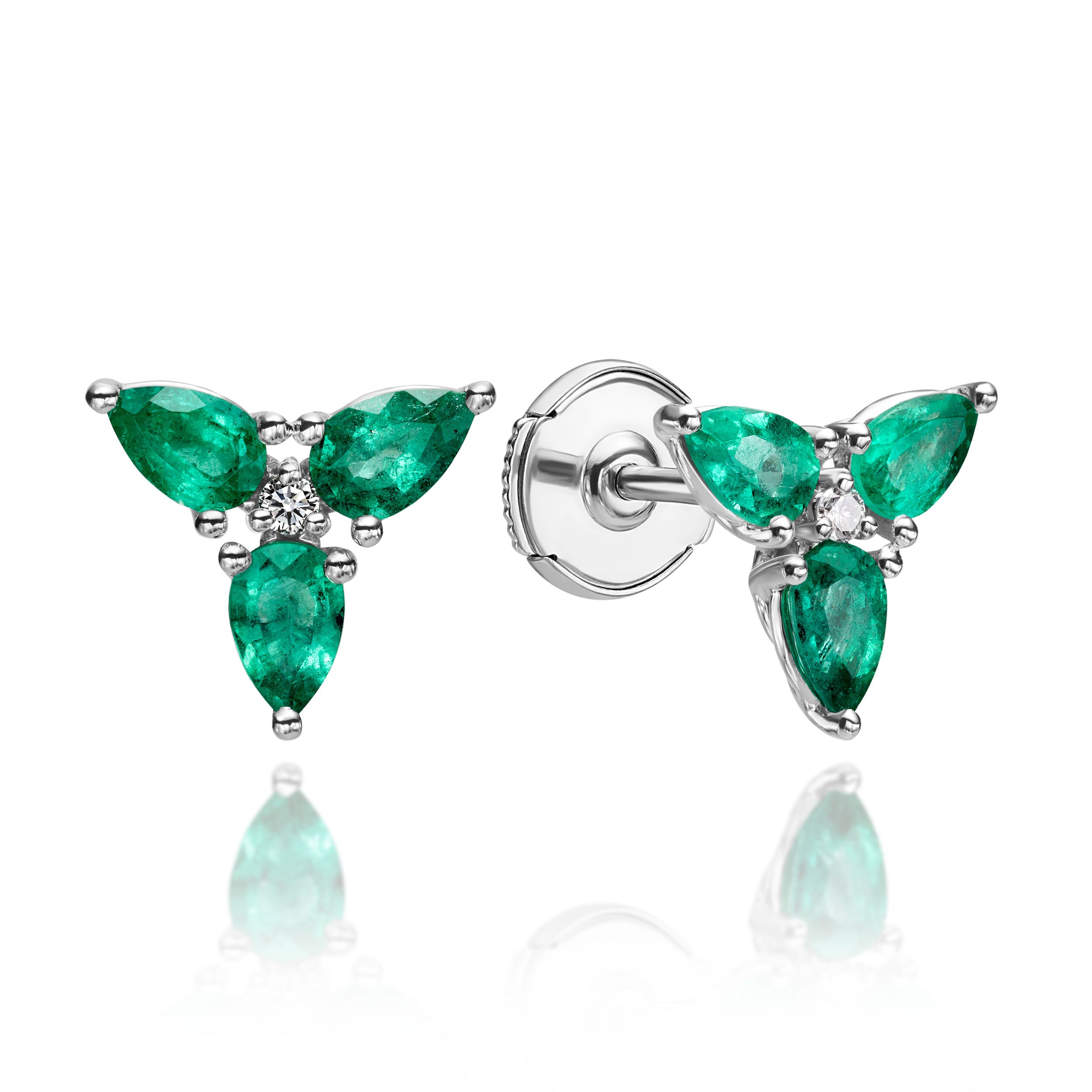 Pear Shape Emerald Stud Earrings - 1.23ct TW