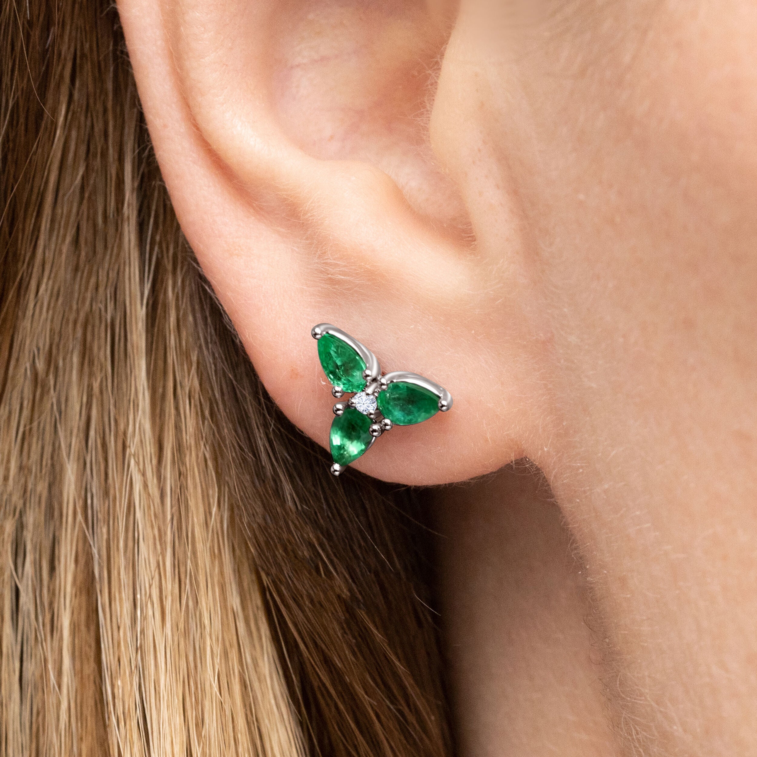 Pear Shape Emerald Stud Earrings - 1.23ct TW