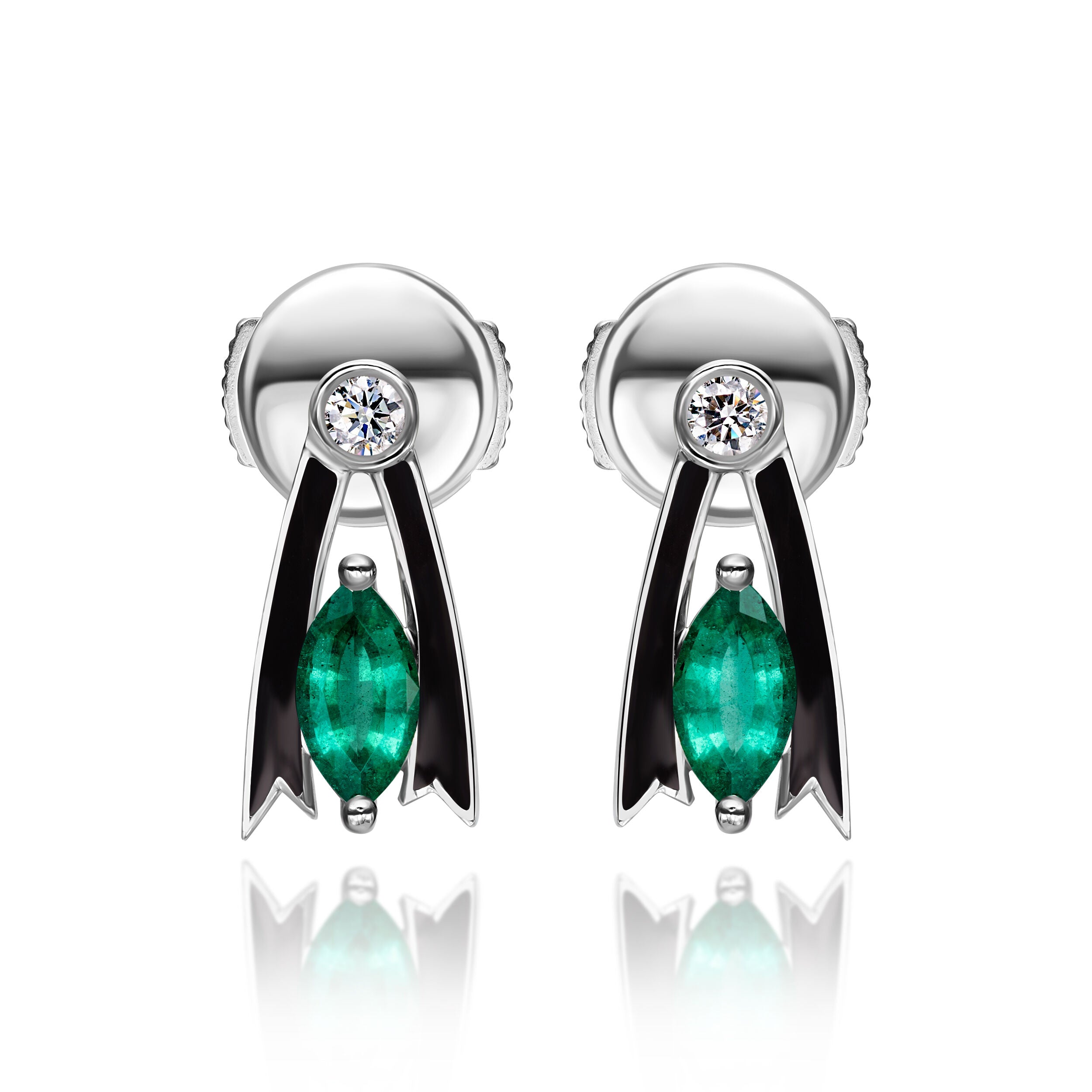 Marquise Emerald Black Enamel Earrings - 0.61ct TW