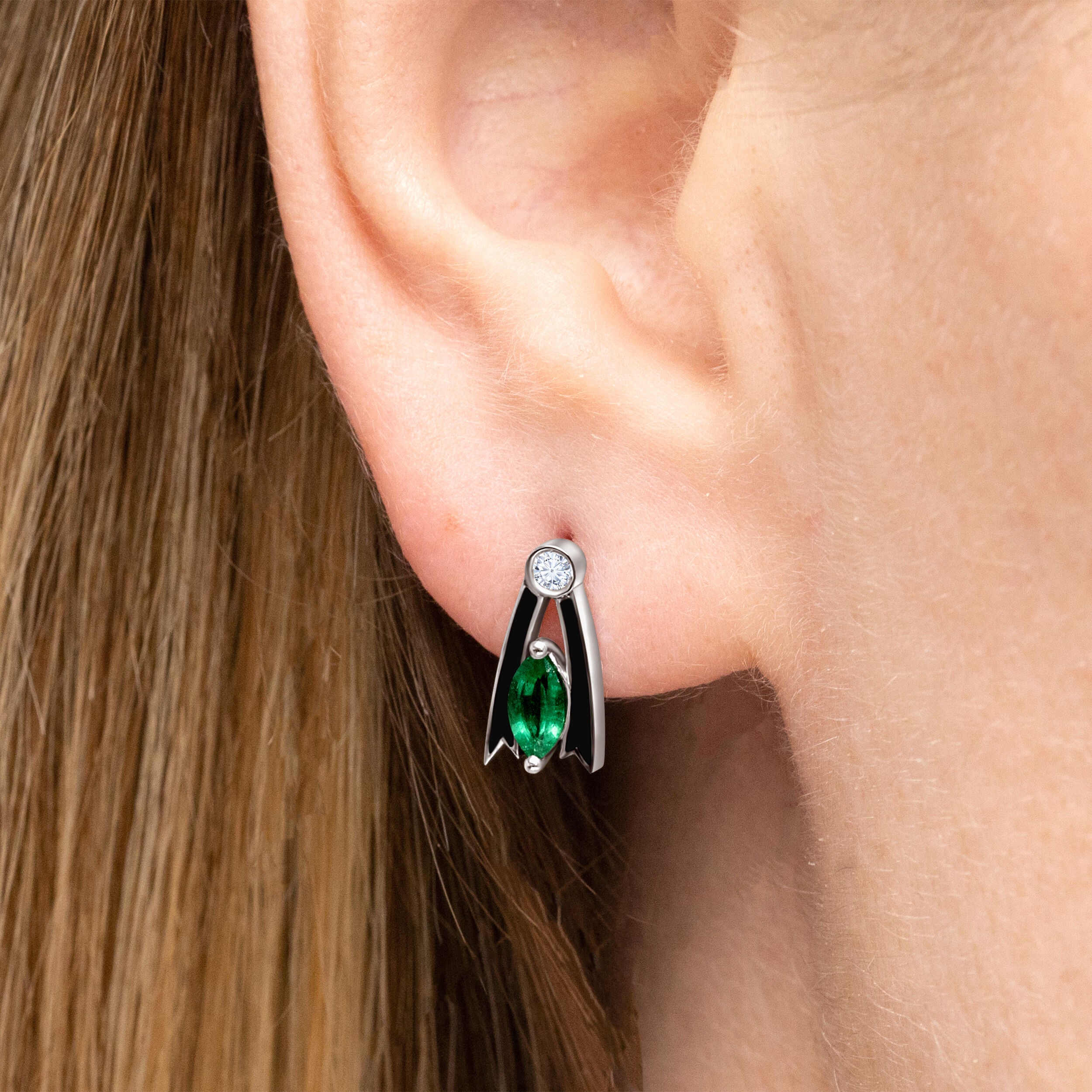 Marquise Emerald Black Enamel Earrings - 0.61ct TW