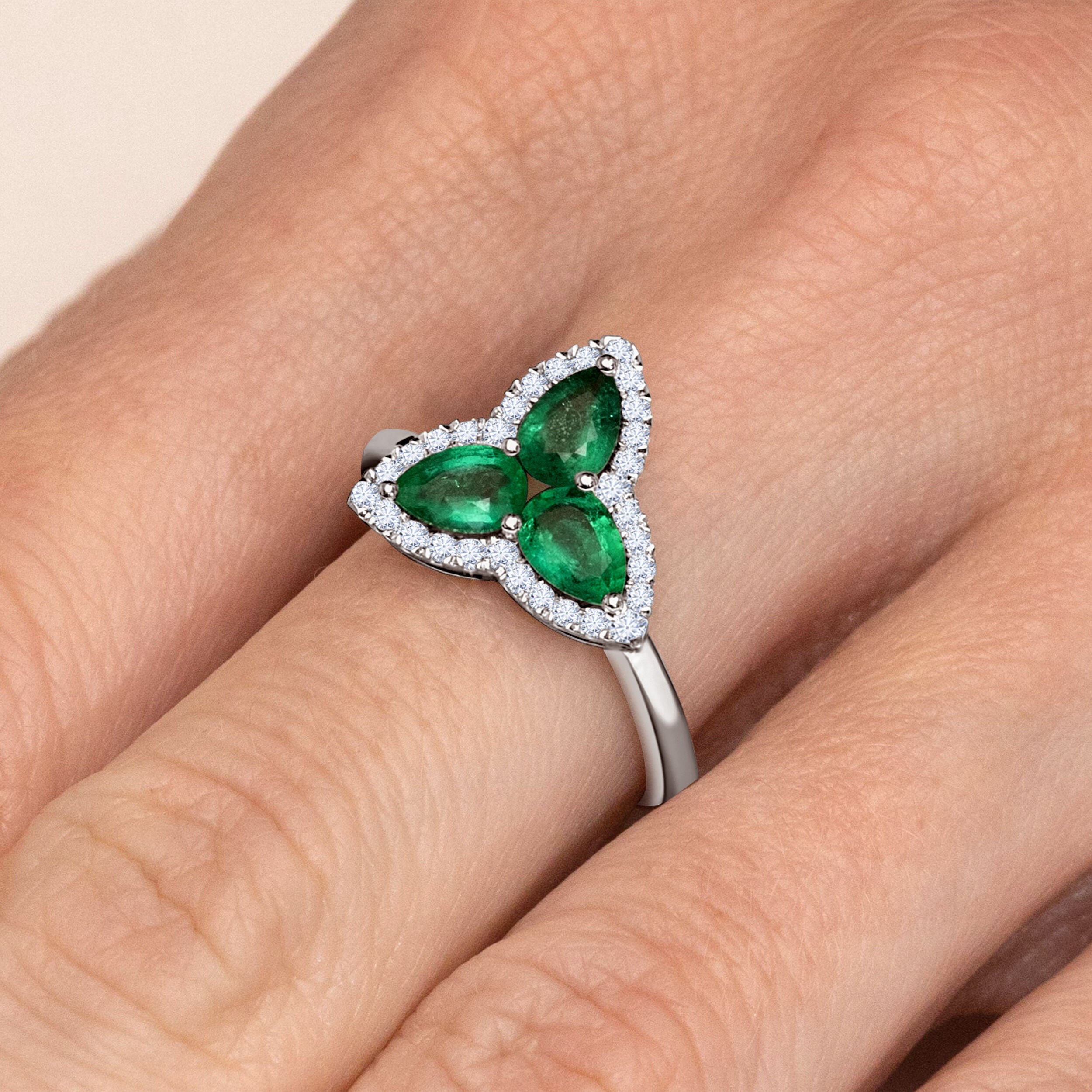 Three Pear Shape Emerald Ring - 1.38ct TW