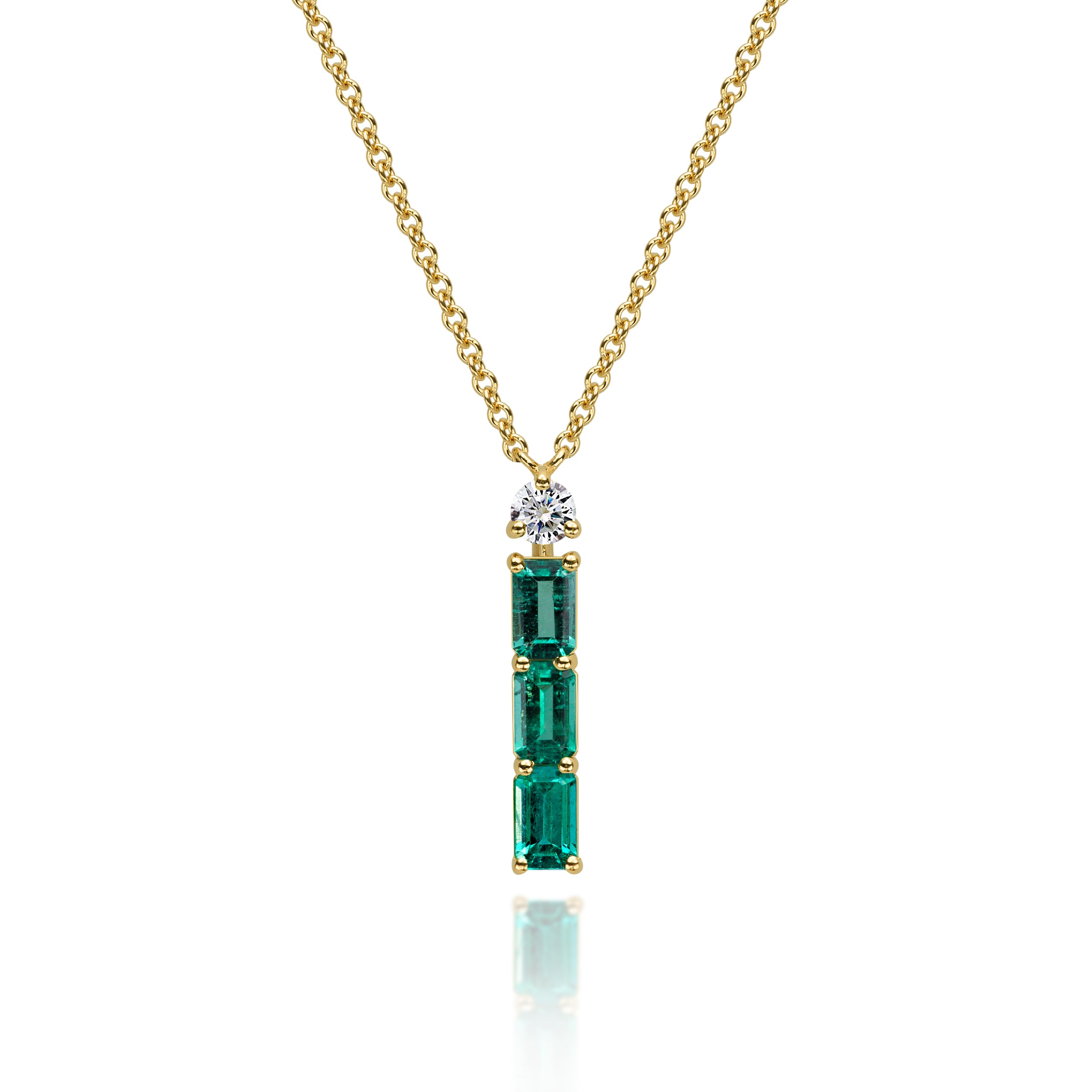 Three Emerald Line Pendant  - 0.87ct TW