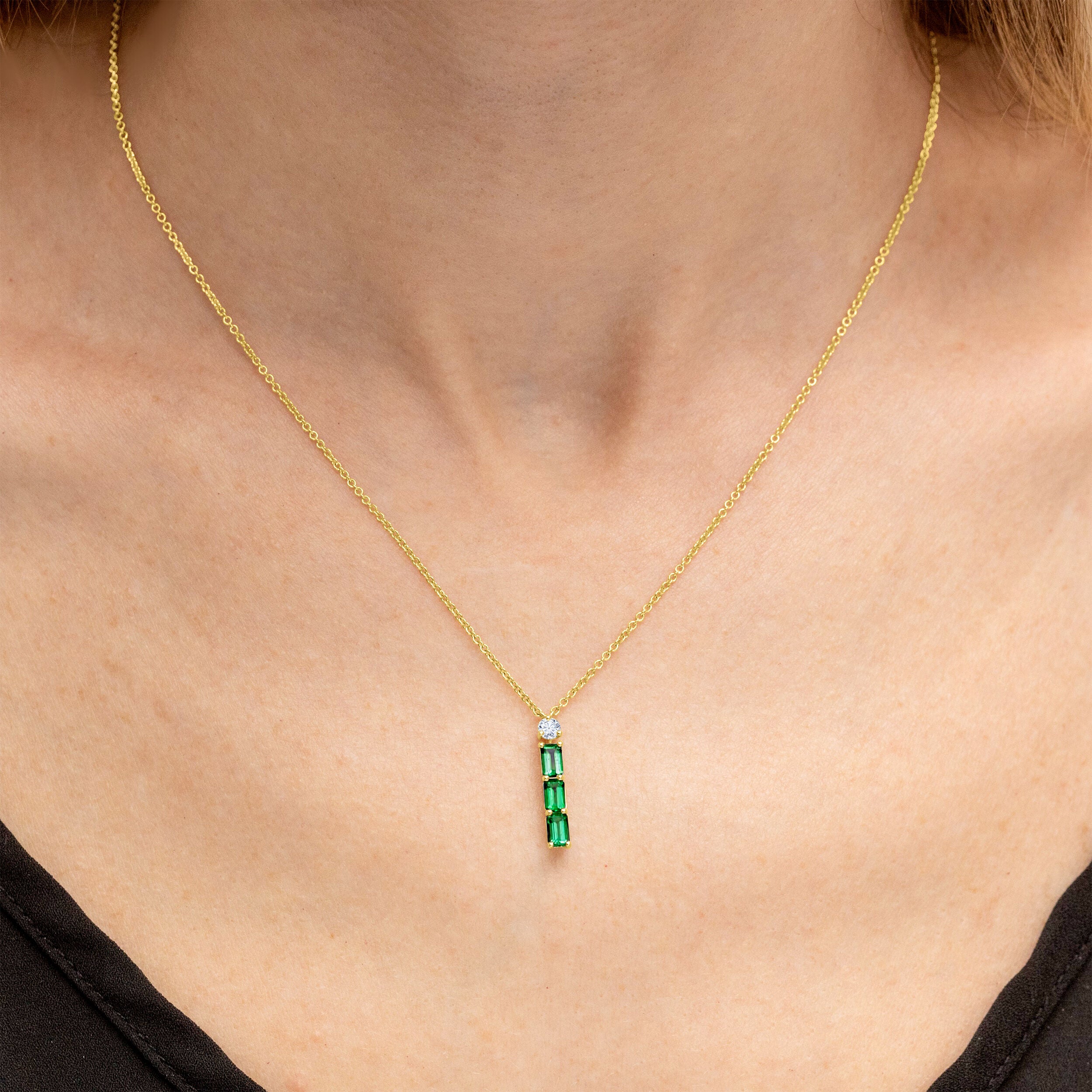 Three Emerald Line Pendant  - 0.87ct TW