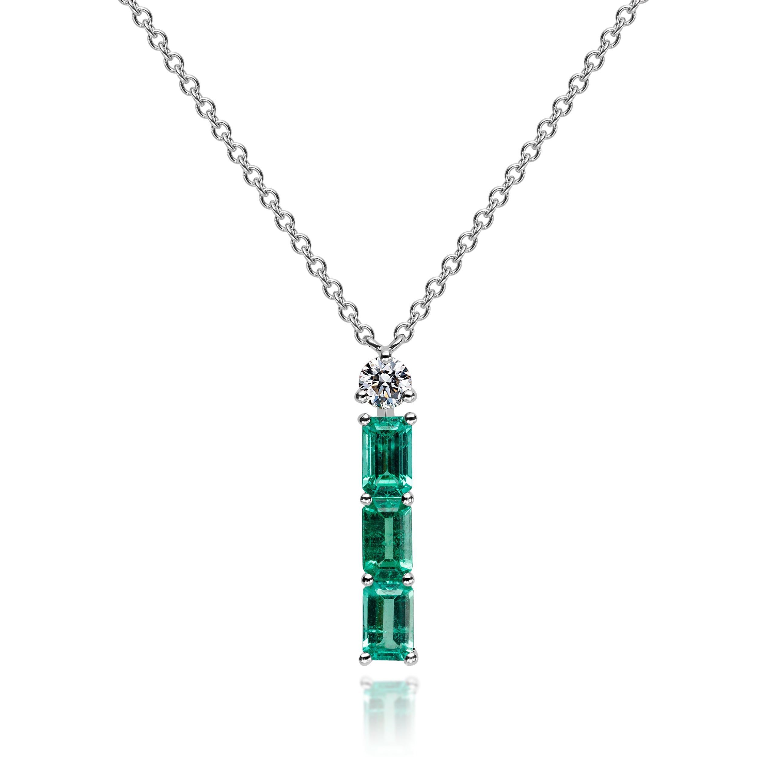 Three Emerald Line Pendant - 1.13ct TW