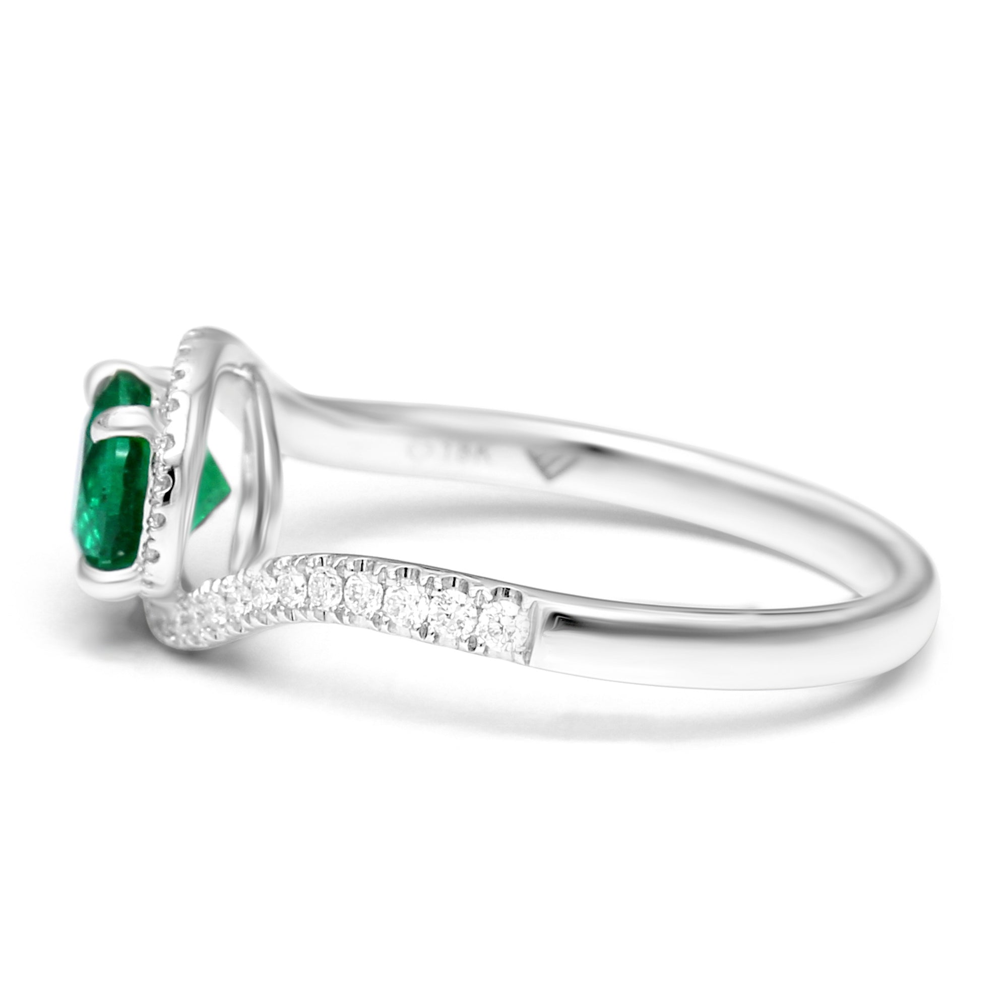 Emerald Round Halo Twist Ring -Eshli Fine Jewelry