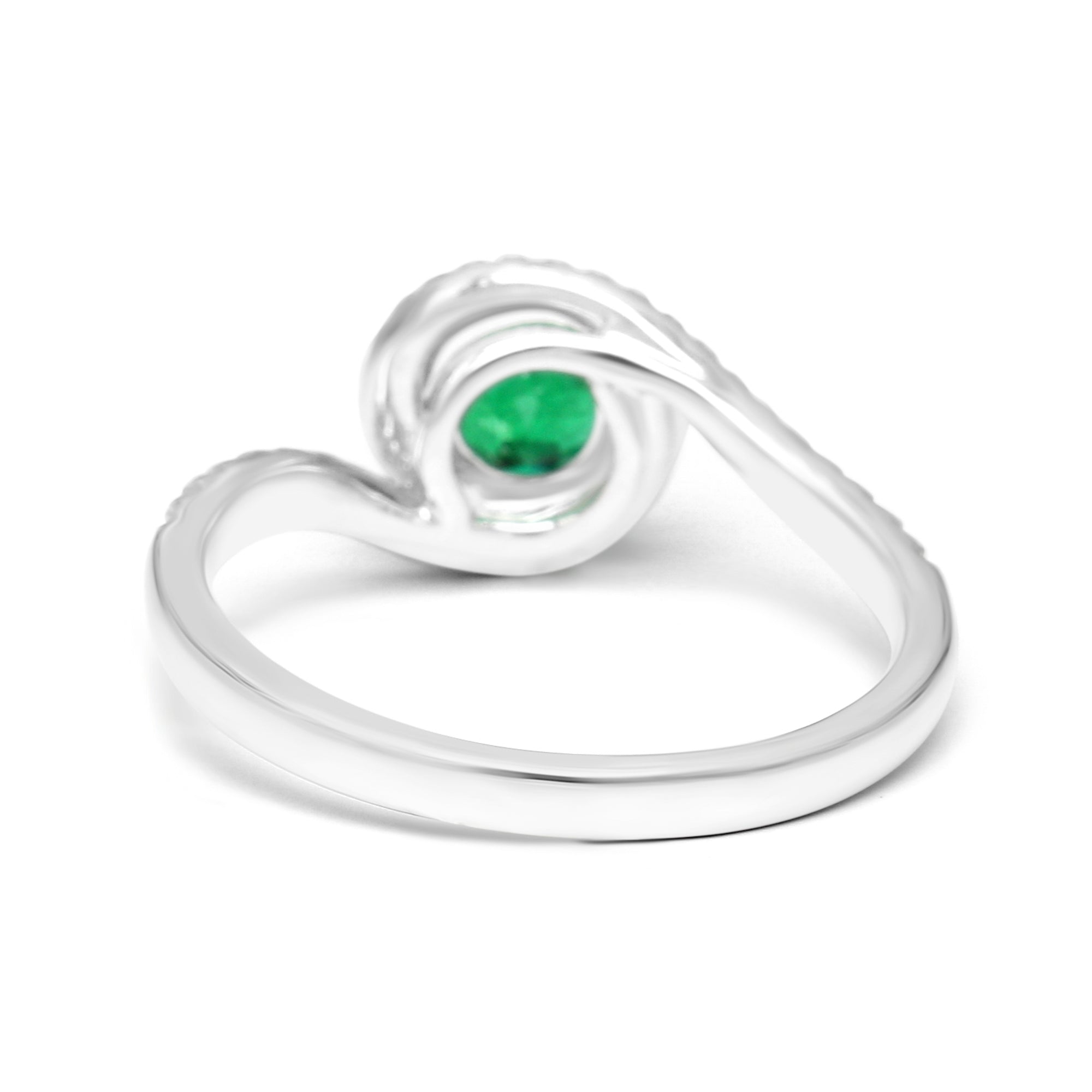 Emerald Round Halo Twist Ring - White Gold
