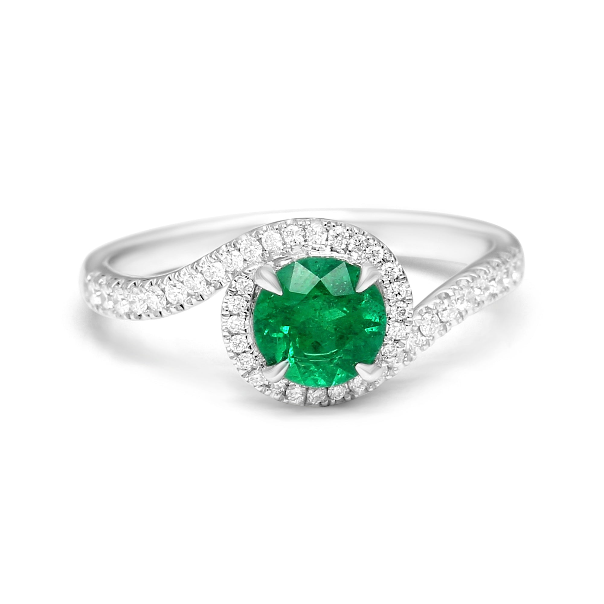 Emerald Round Halo Twist Ring - 0.92ct TW