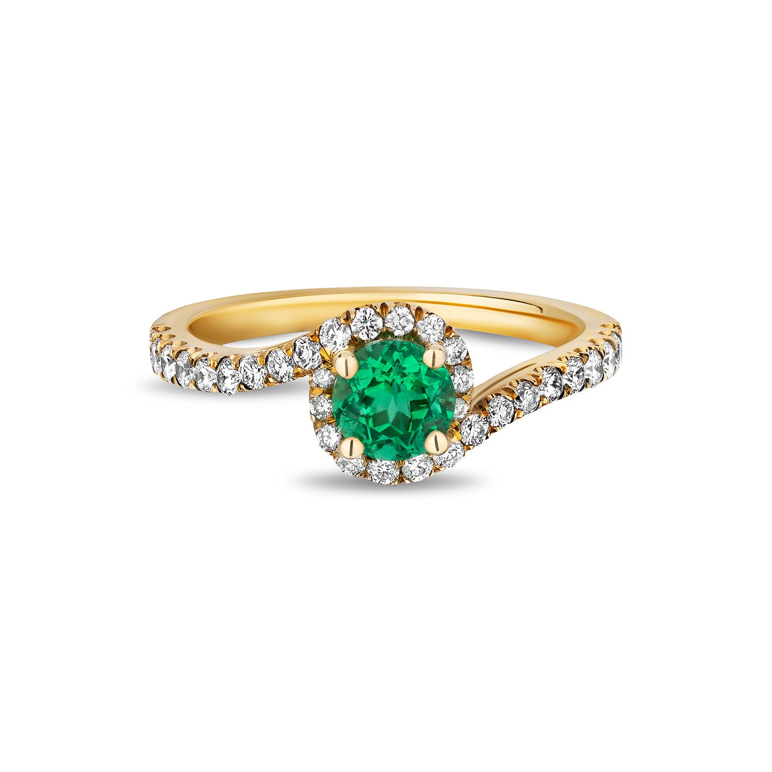 Emerald Round Halo Twist Ring - 0.92ct TW
