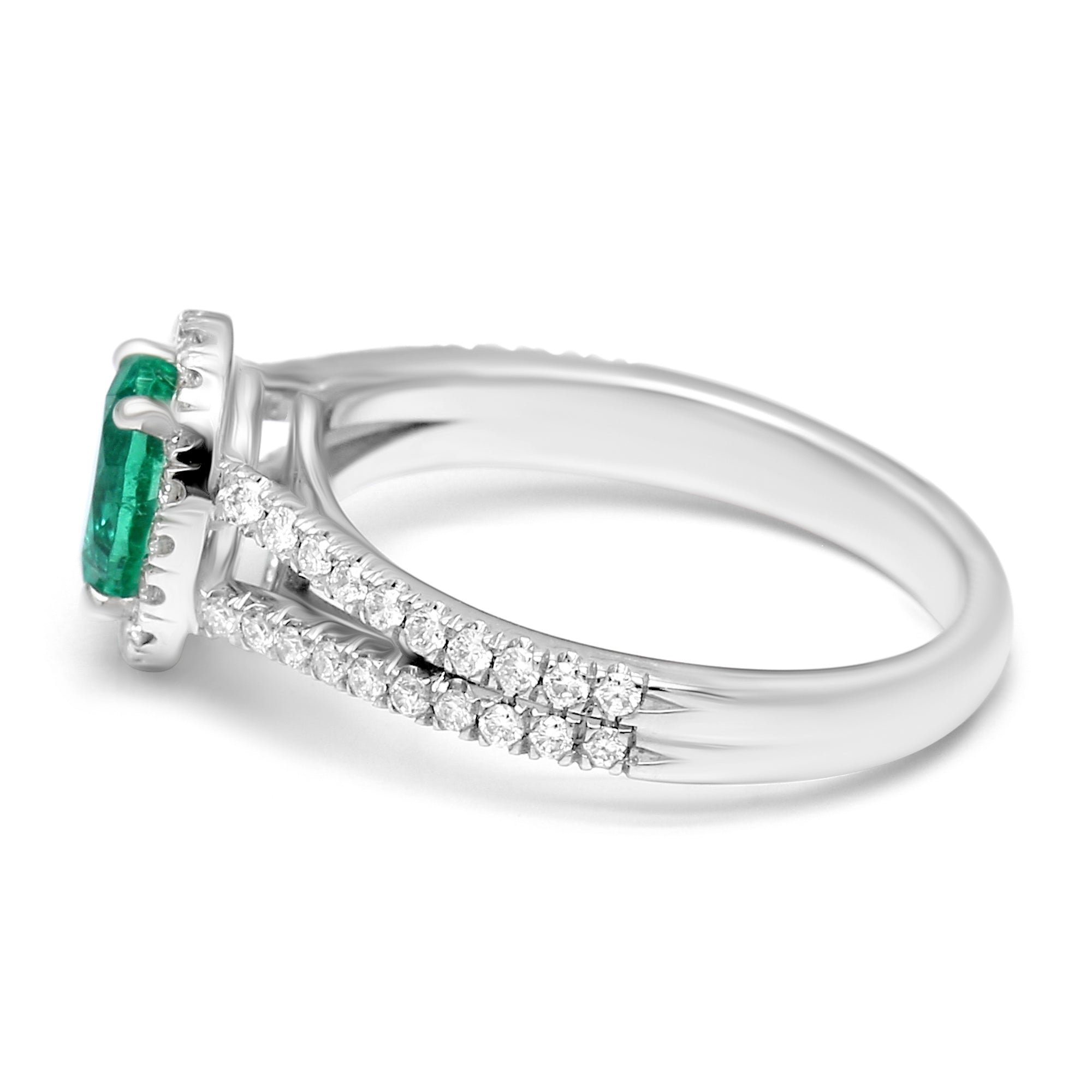 Emerald Oval Double Shank Halo Ring - 1.29ct TW