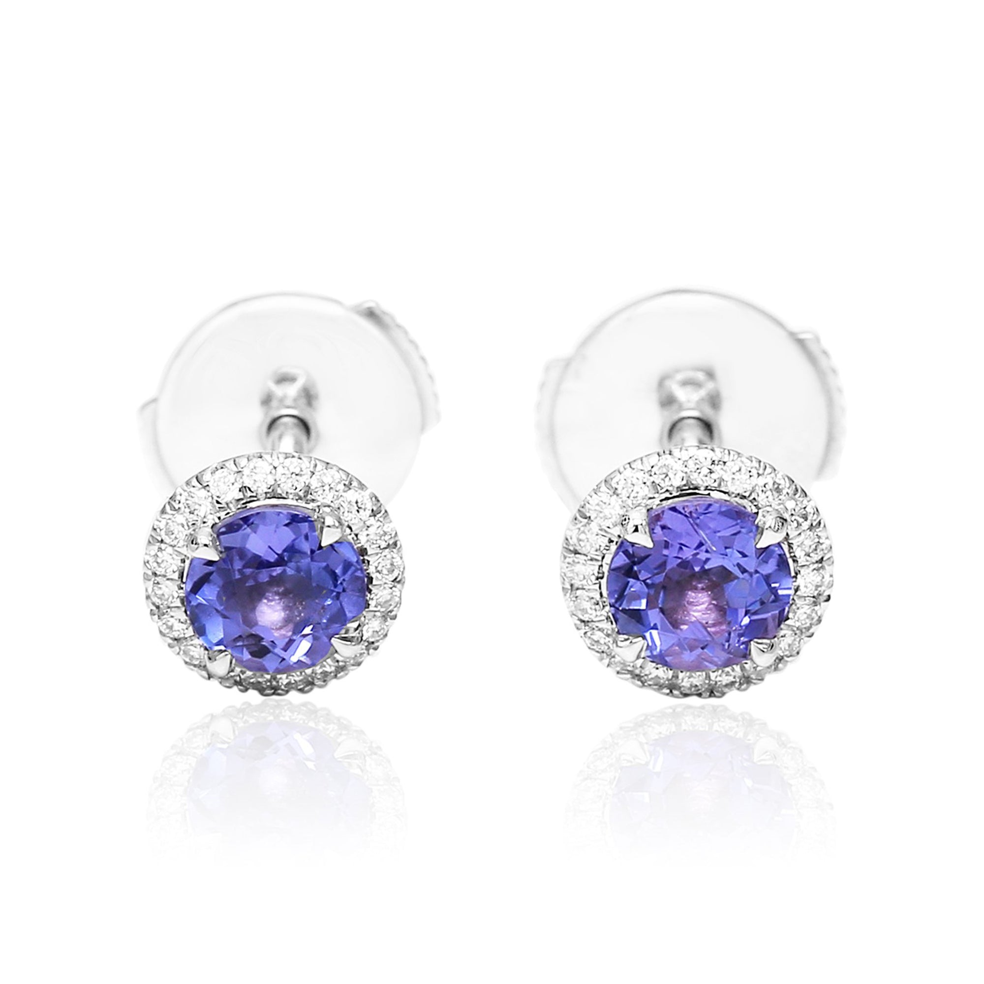 Tanzanite Round Halo Stud Earrings - 1.02ct TW