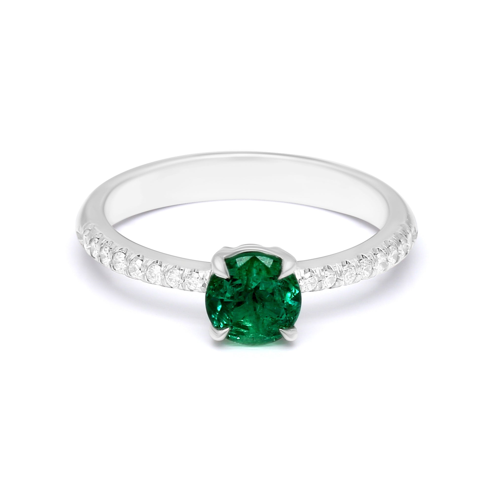 Emerald Round with Diamonds Ring - 0.86ct TW