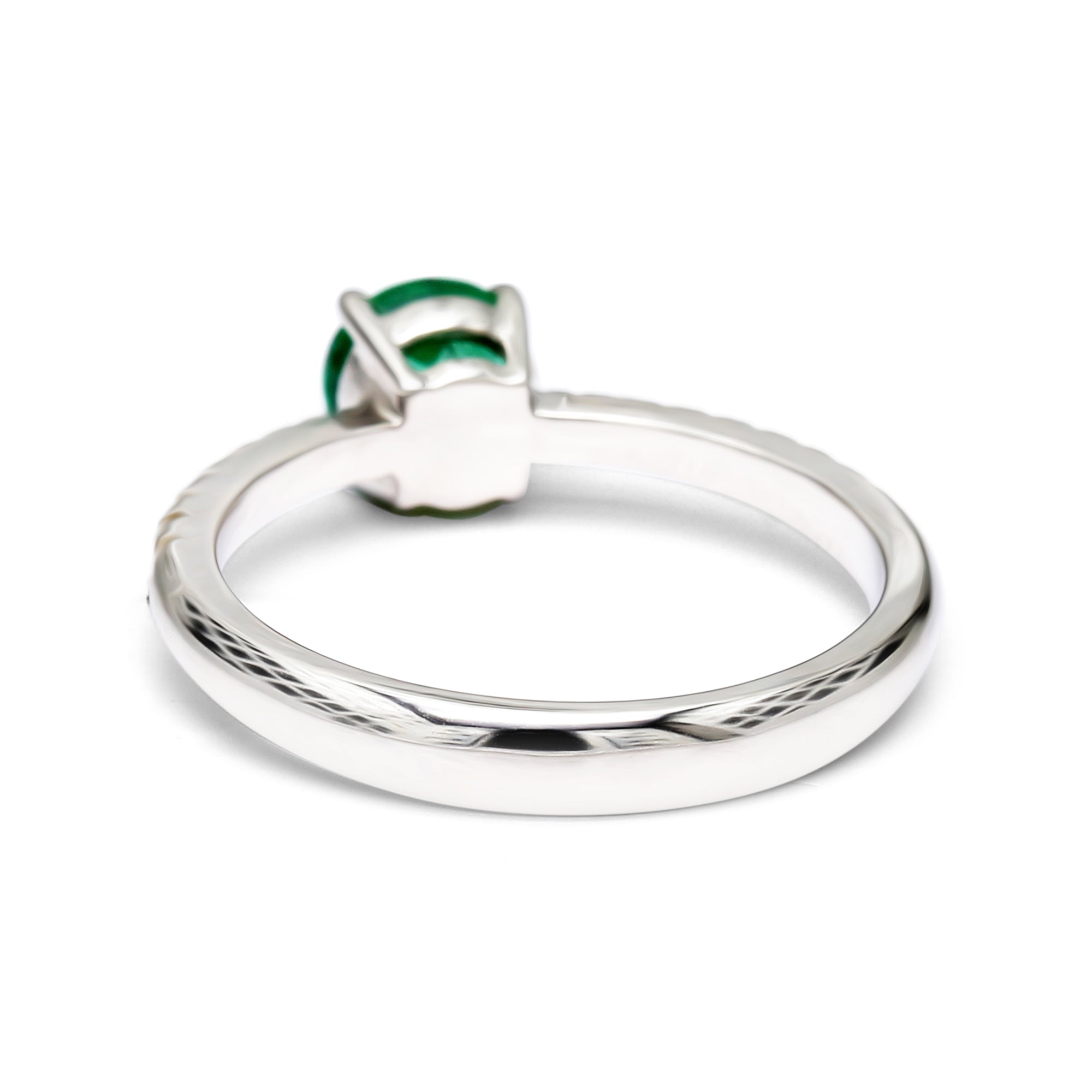 Emerald Round with Diamonds Ring - White Gold
