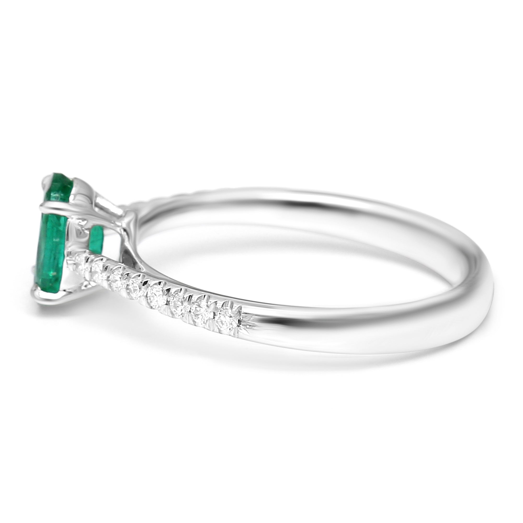 Emerald Oval Ring with Diamonds - White Gold