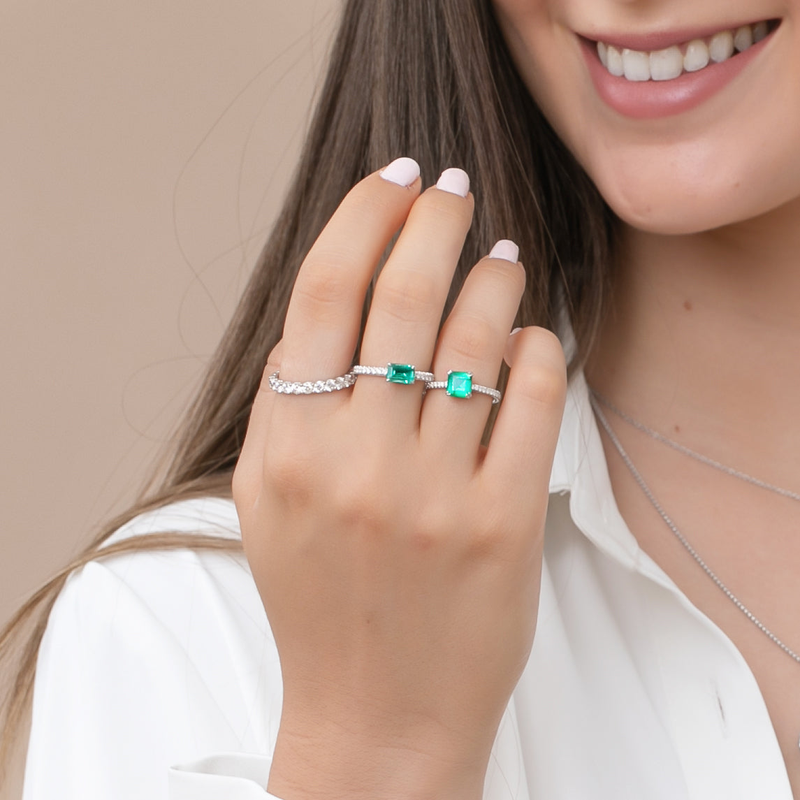 Square Emerald with Diamonds Ring - Eshli Fine Jewelry