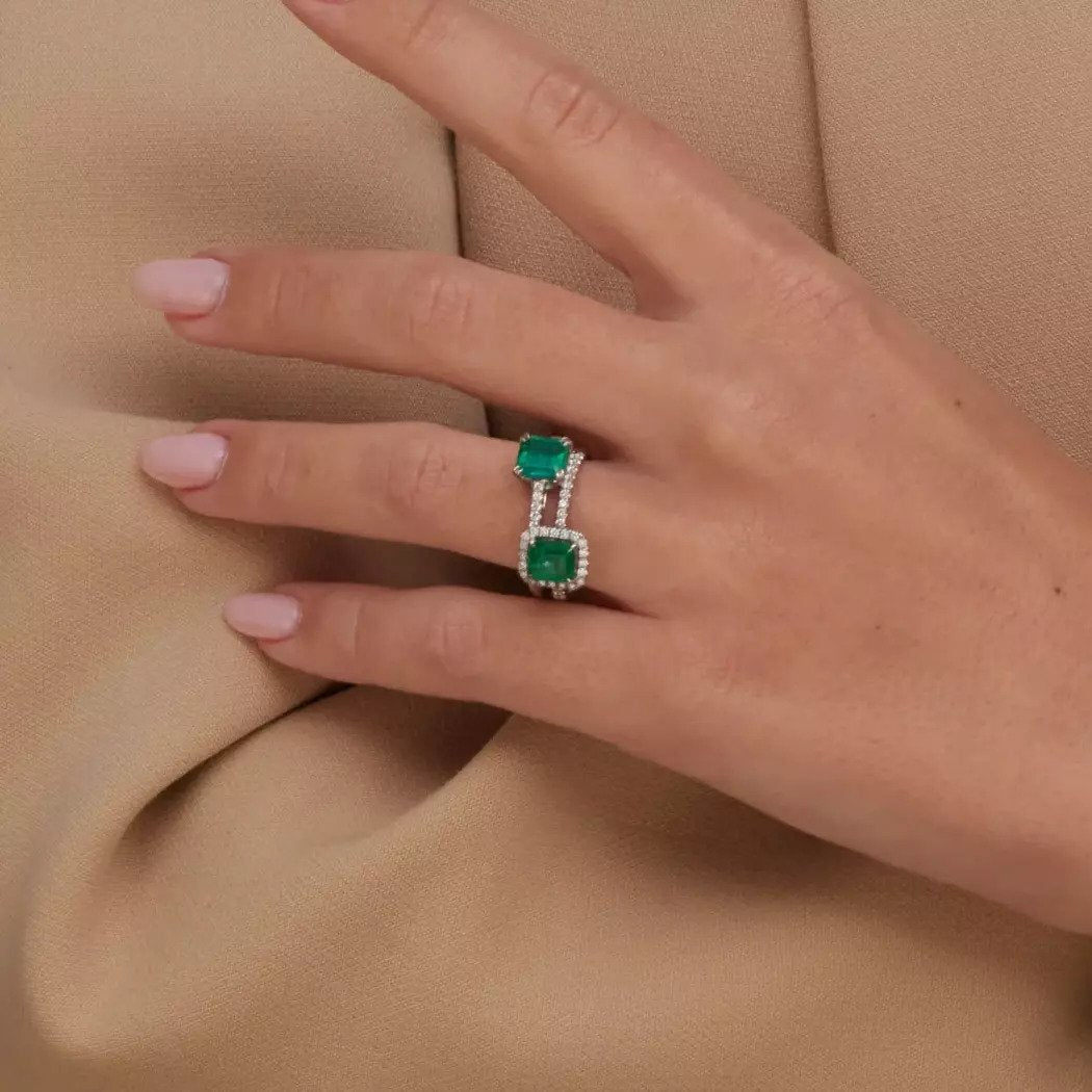 Square Emerald with Diamonds Ring - 1.25ct TW