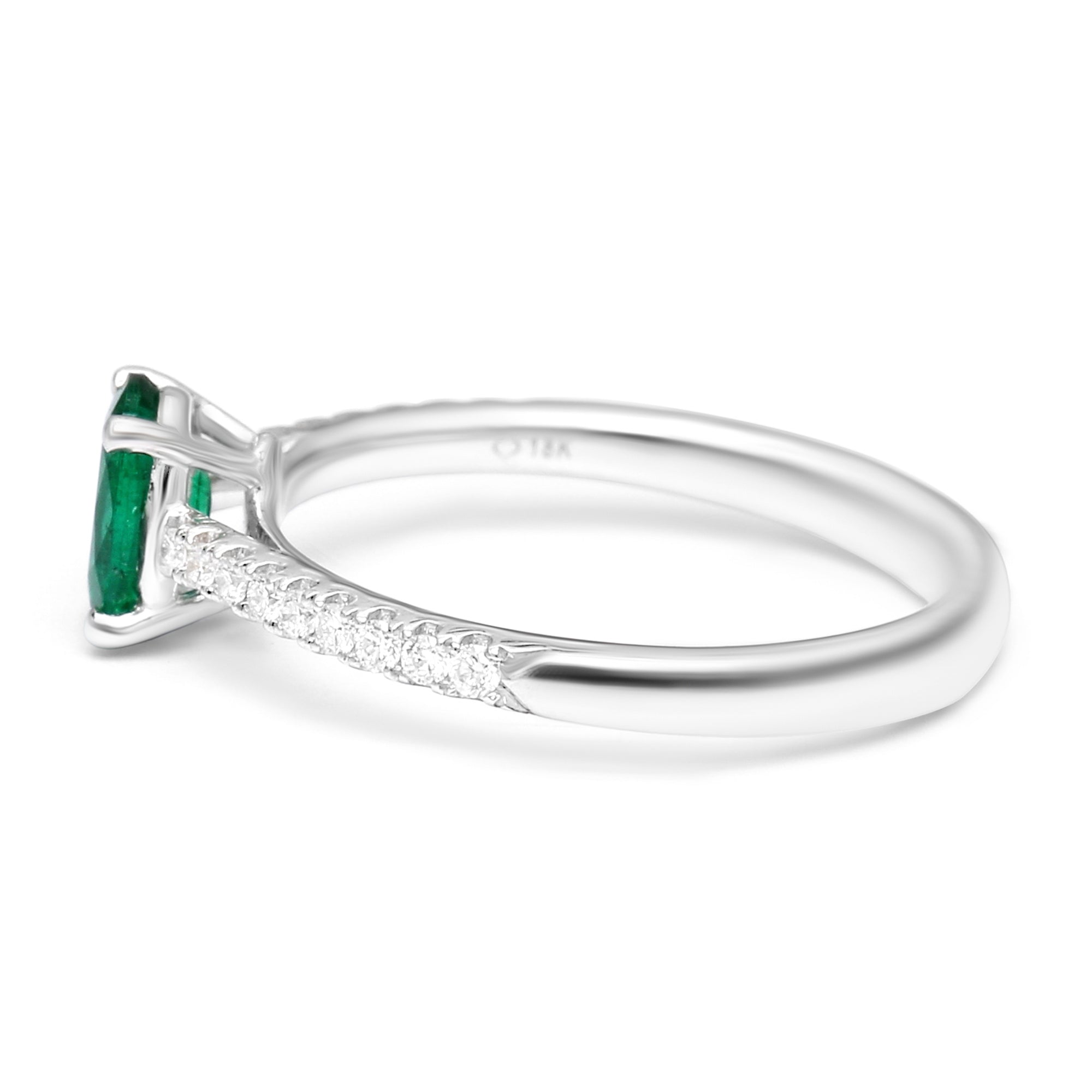 Emerald Oval with Diamonds Ring - White Gold