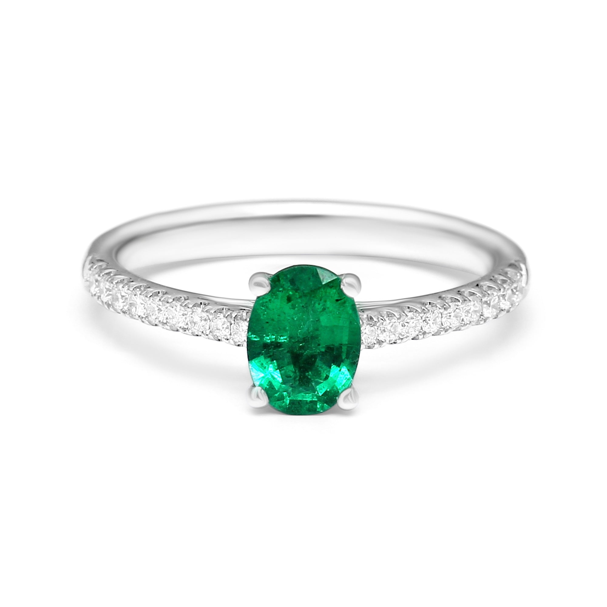 Oval Cut Emerald & Diamonds Ring - 0.77ct TW