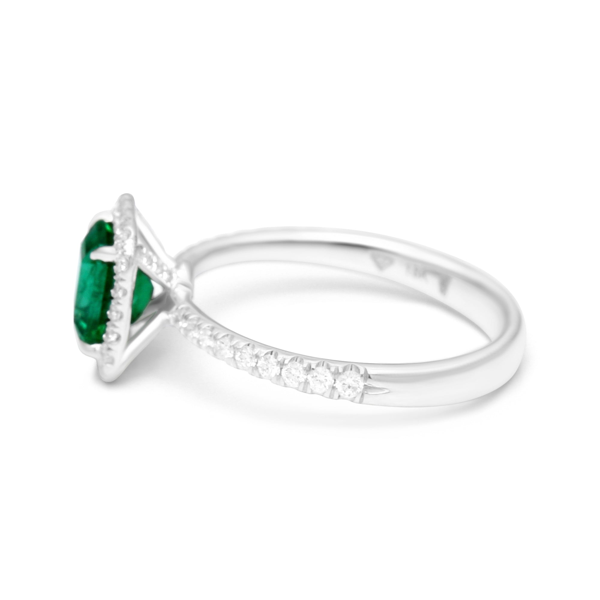 Emerald with Diamonds Halo Ring - Eshli Fine Jewelry