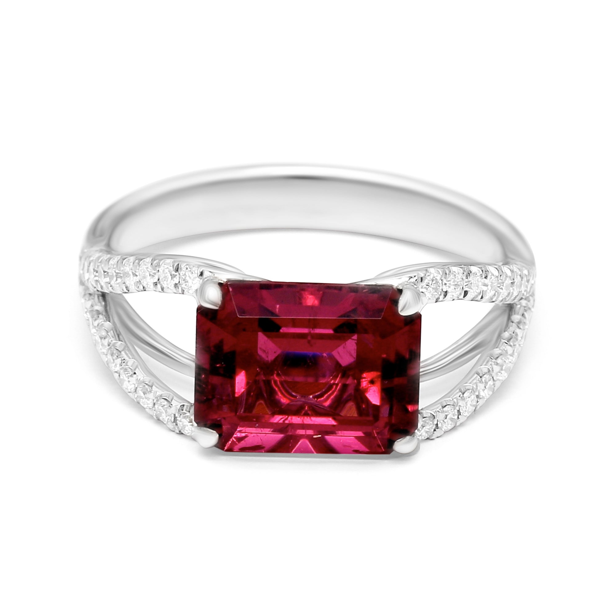 Rubellite Spilt Shank East-West Ring - 3.58ct TW