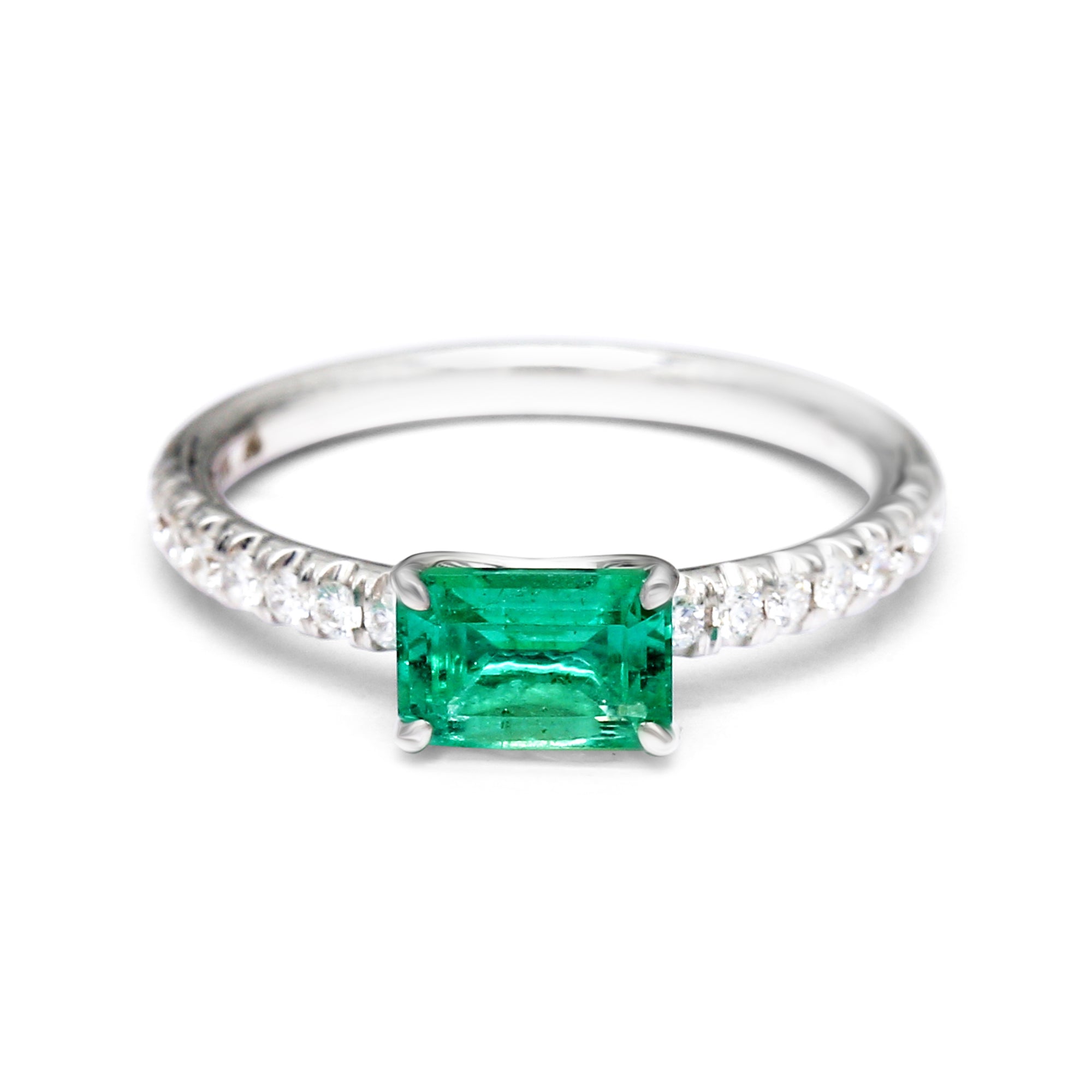 Emerald with Diamonds East-West Ring - 1.21ct TW
