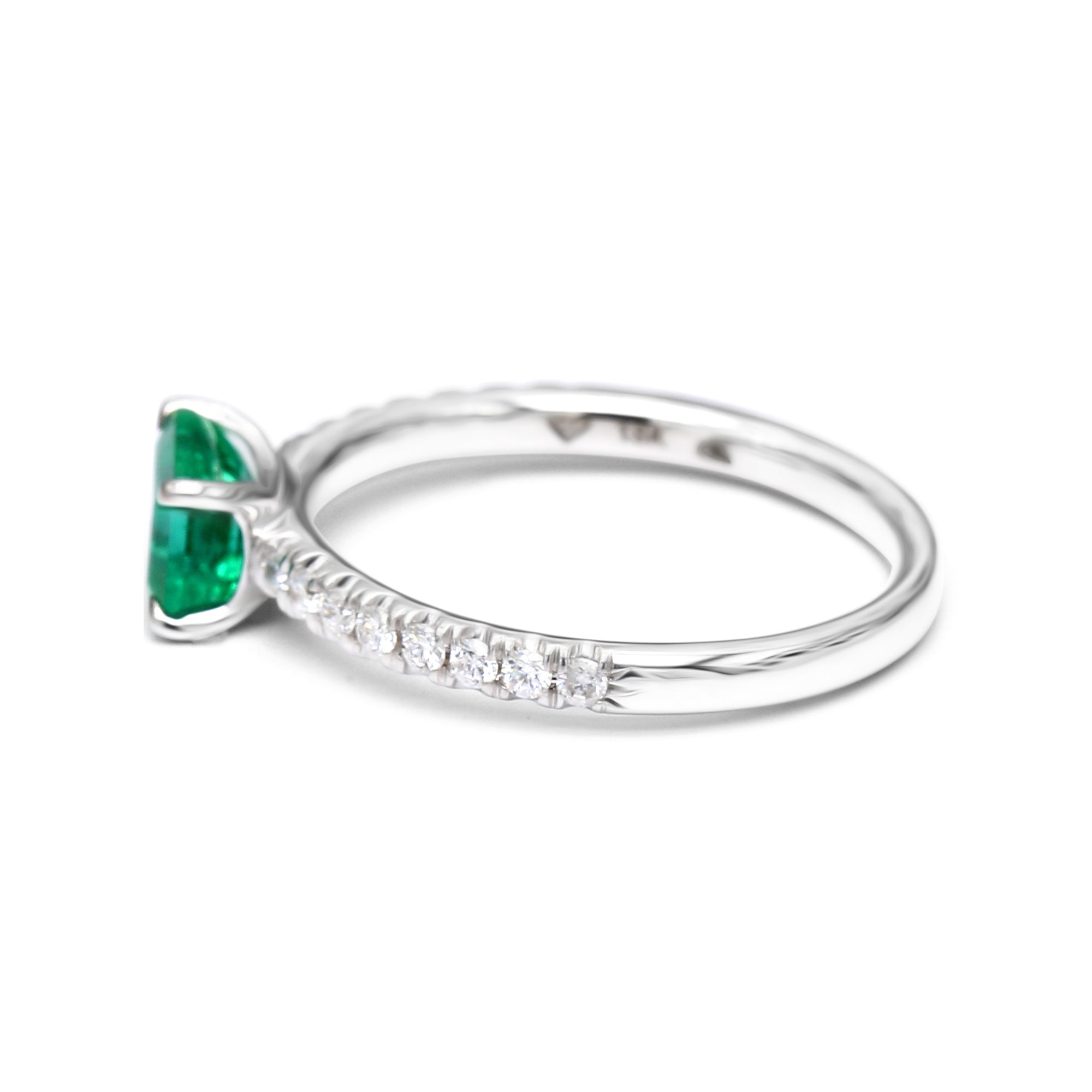 Emerald with Diamonds East-West Ring - White Gold