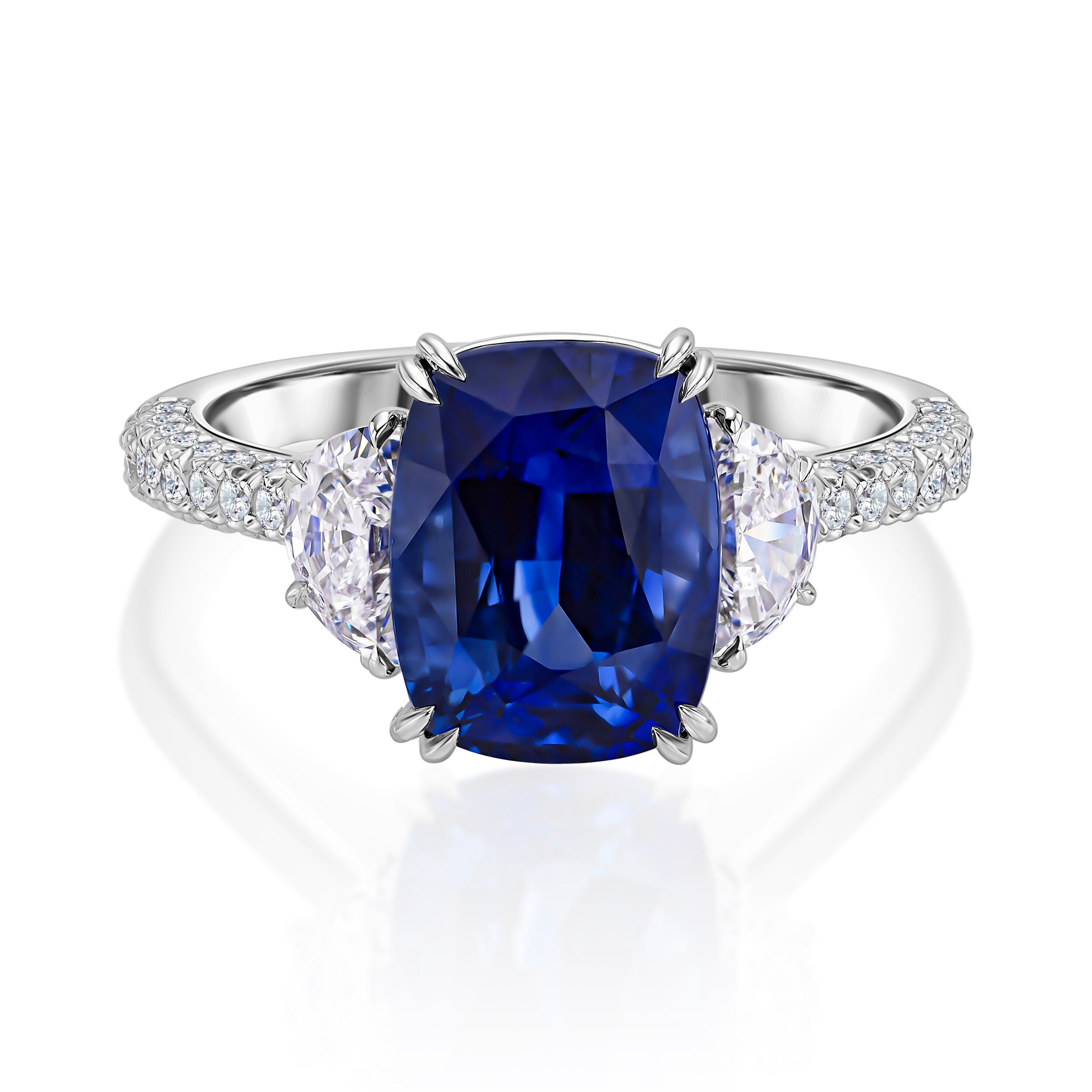 Sapphire Cushion Ring with Half Moon - 5.81ct TW