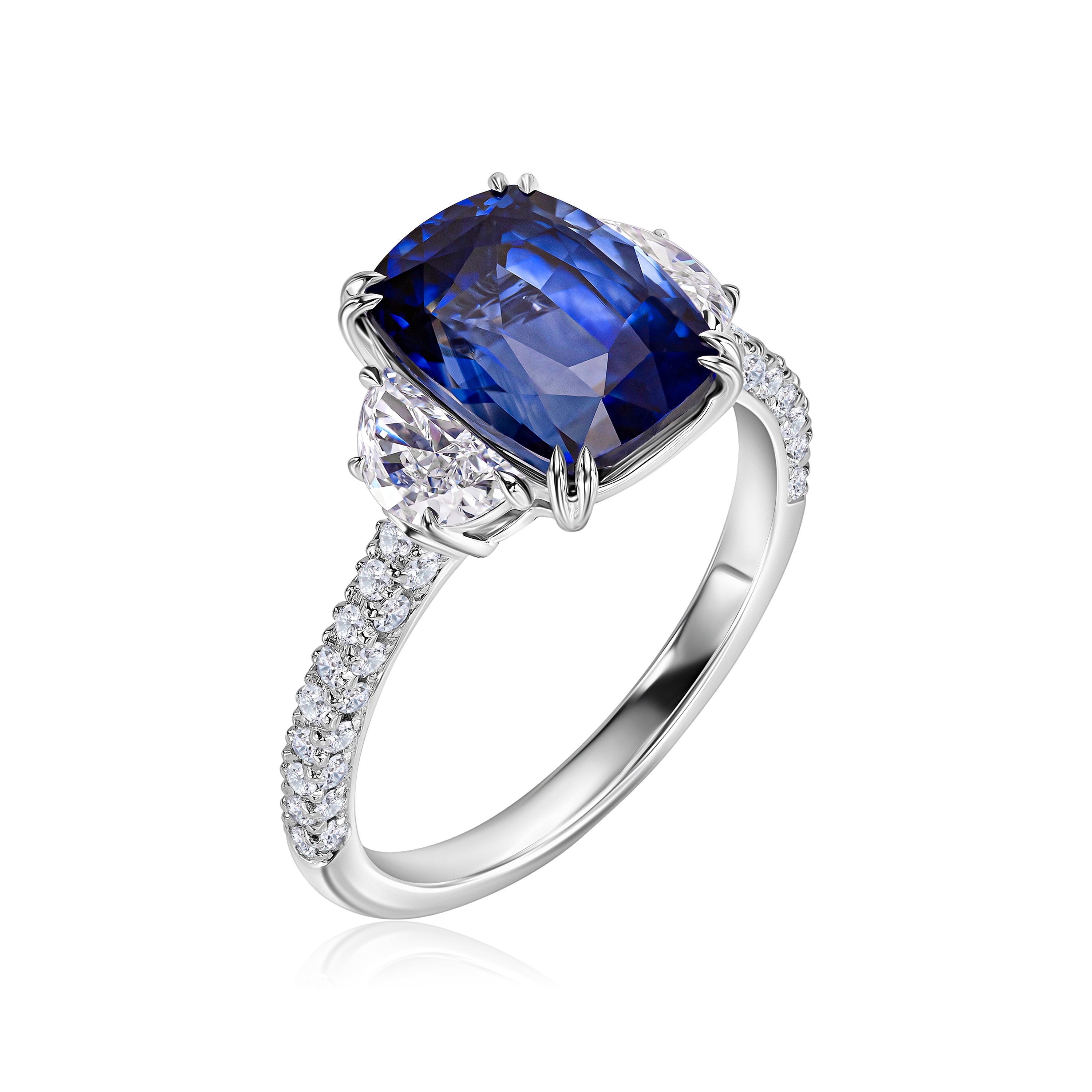 Sapphire Cushion Ring with Half Moon - 5.81ct TW