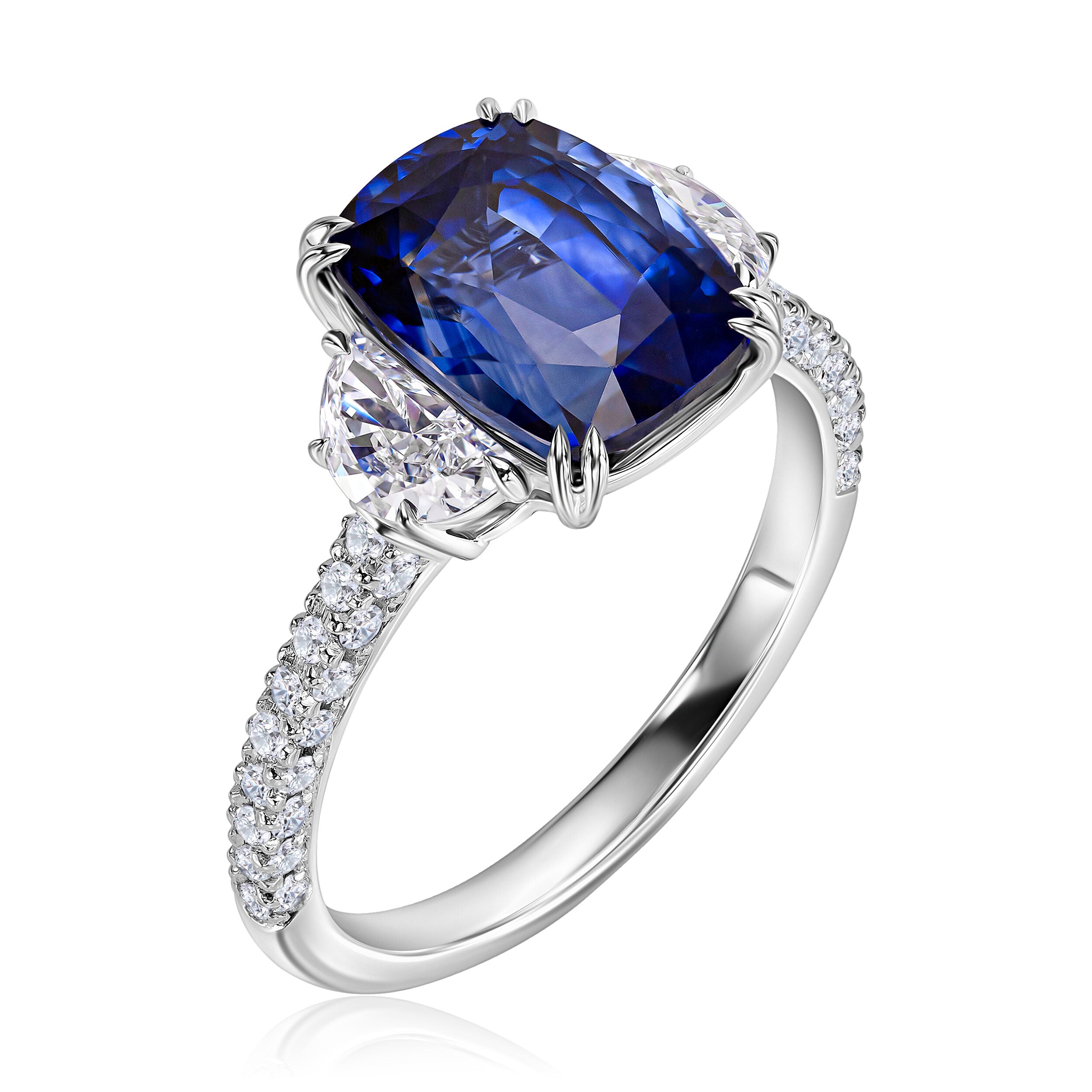 Sapphire Cushion Ring with Half Moon - 5.81ct TW