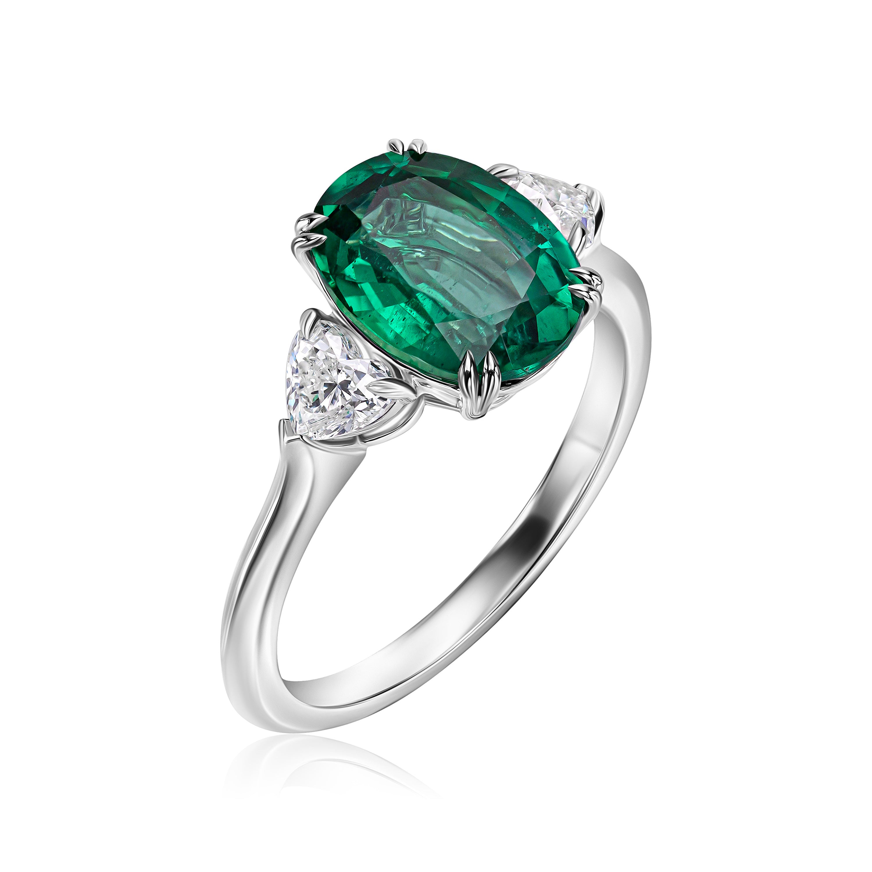 Oval Emerald Ring with Heart Shapes - 3.19ct TW