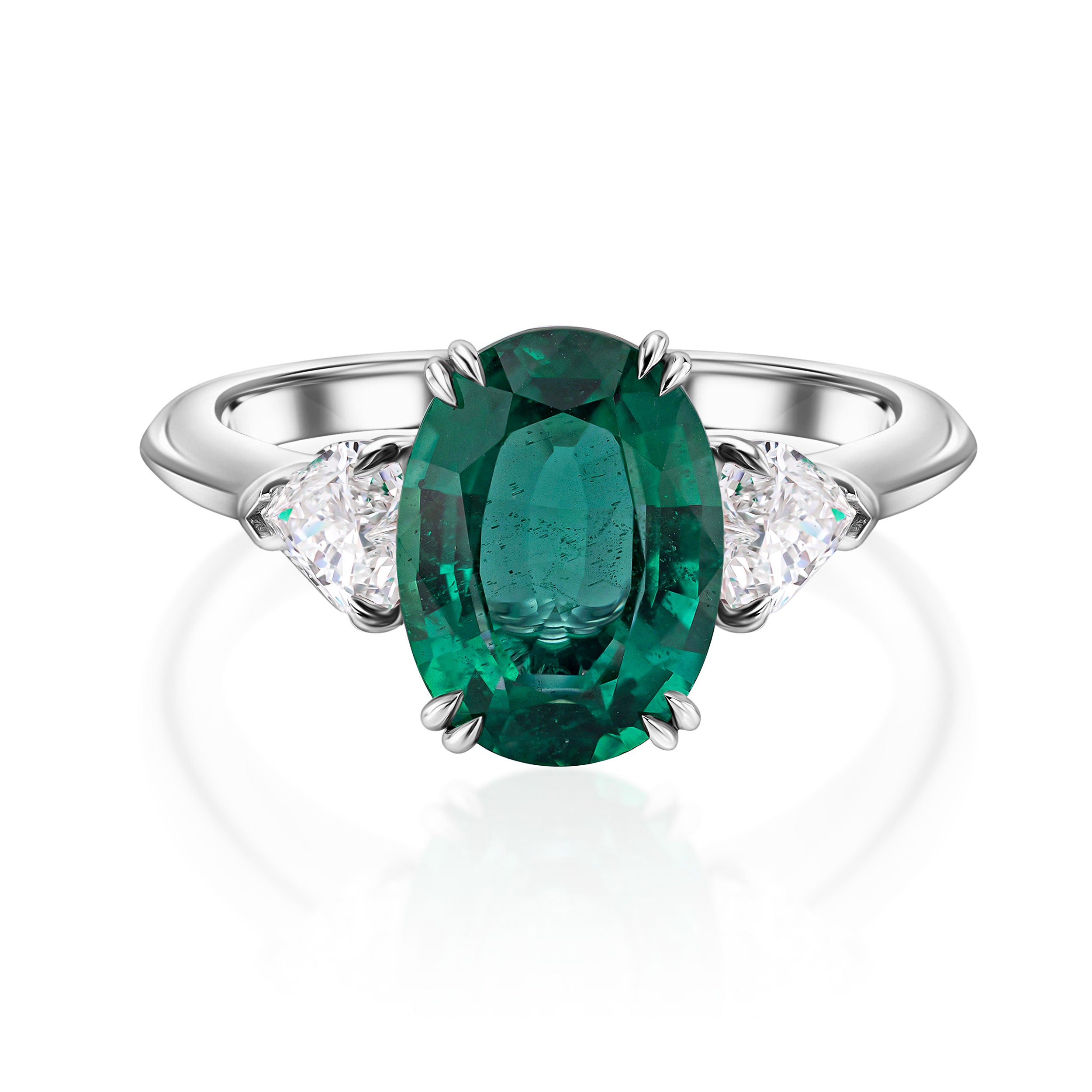 Oval Emerald Ring with Heart Shapes - 3.19ct TW