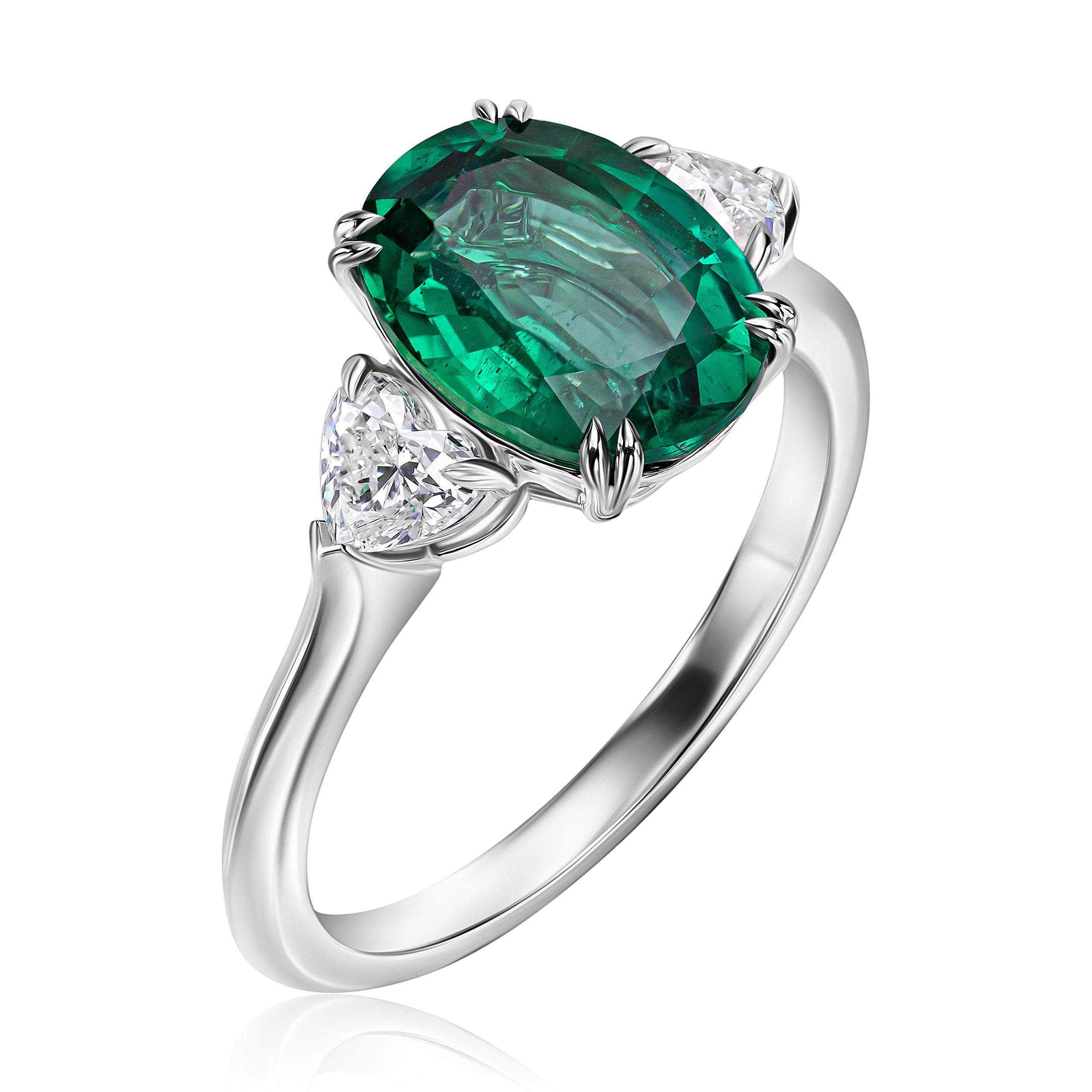 Oval Emerald Ring with Heart Shapes - 3.19ct TW