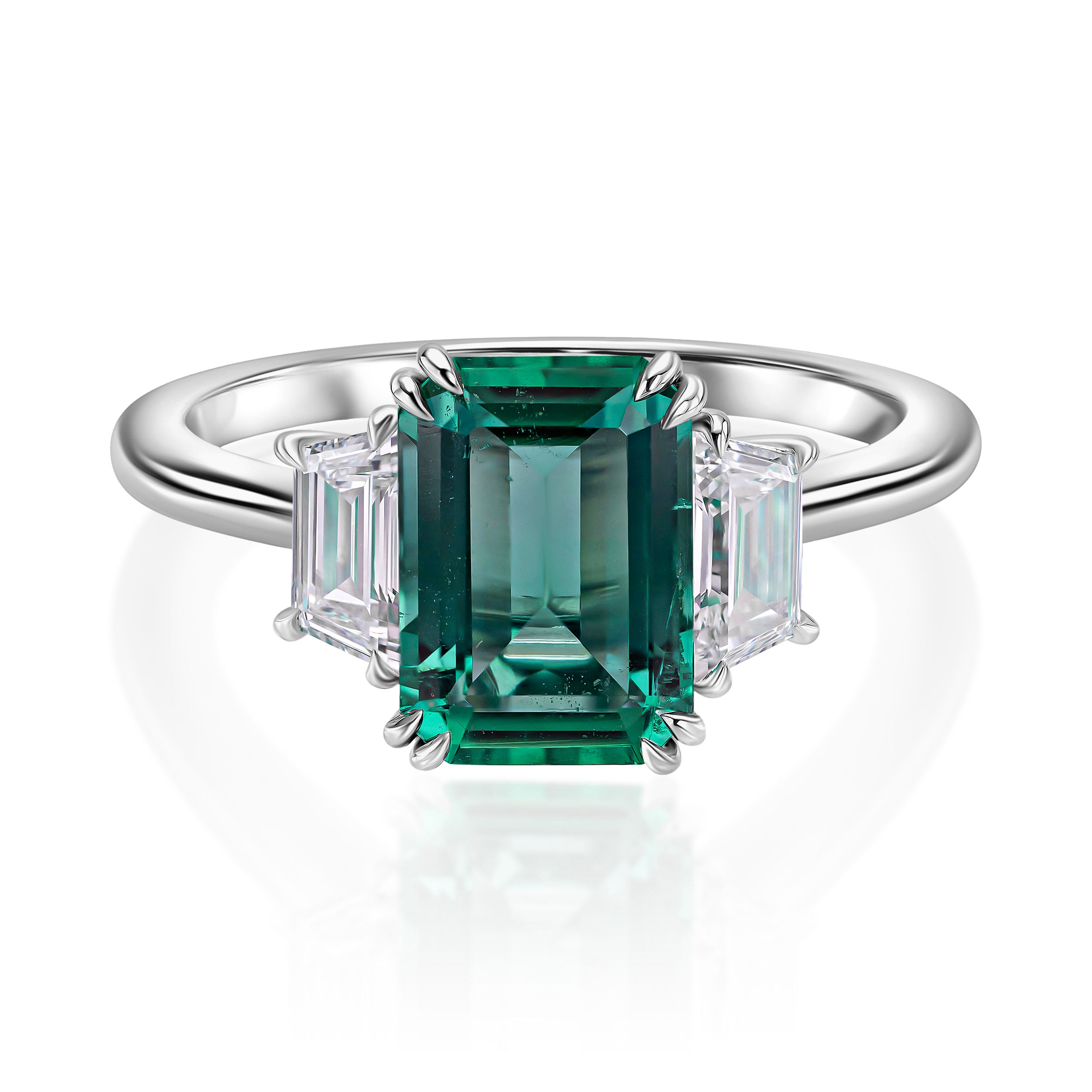 Emerald Cut Ring with Trapeziod - 2.99ct TW