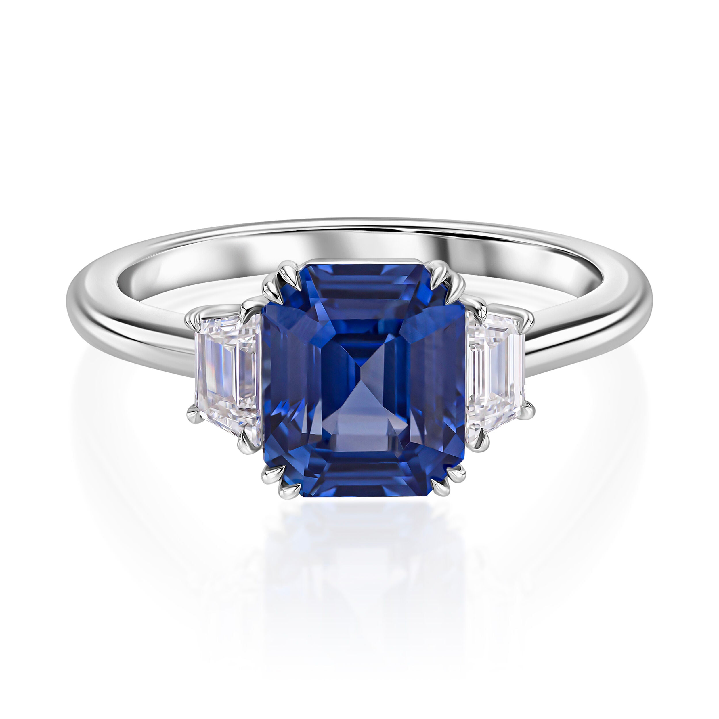 Blue Sapphire Ring with Trapezoid - 3.52ct TW