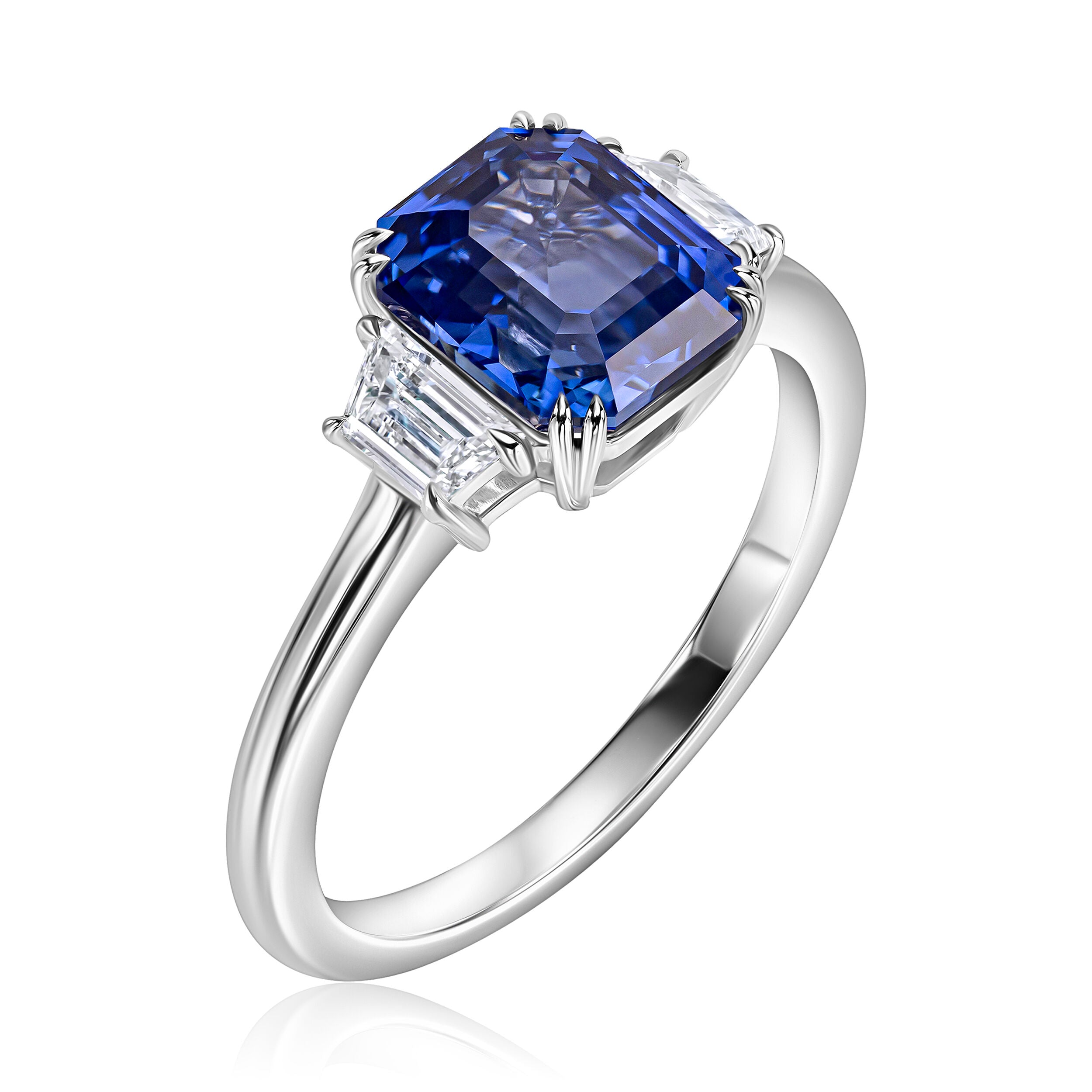 Blue Sapphire Ring with Trapezoid - 3.52ct TW
