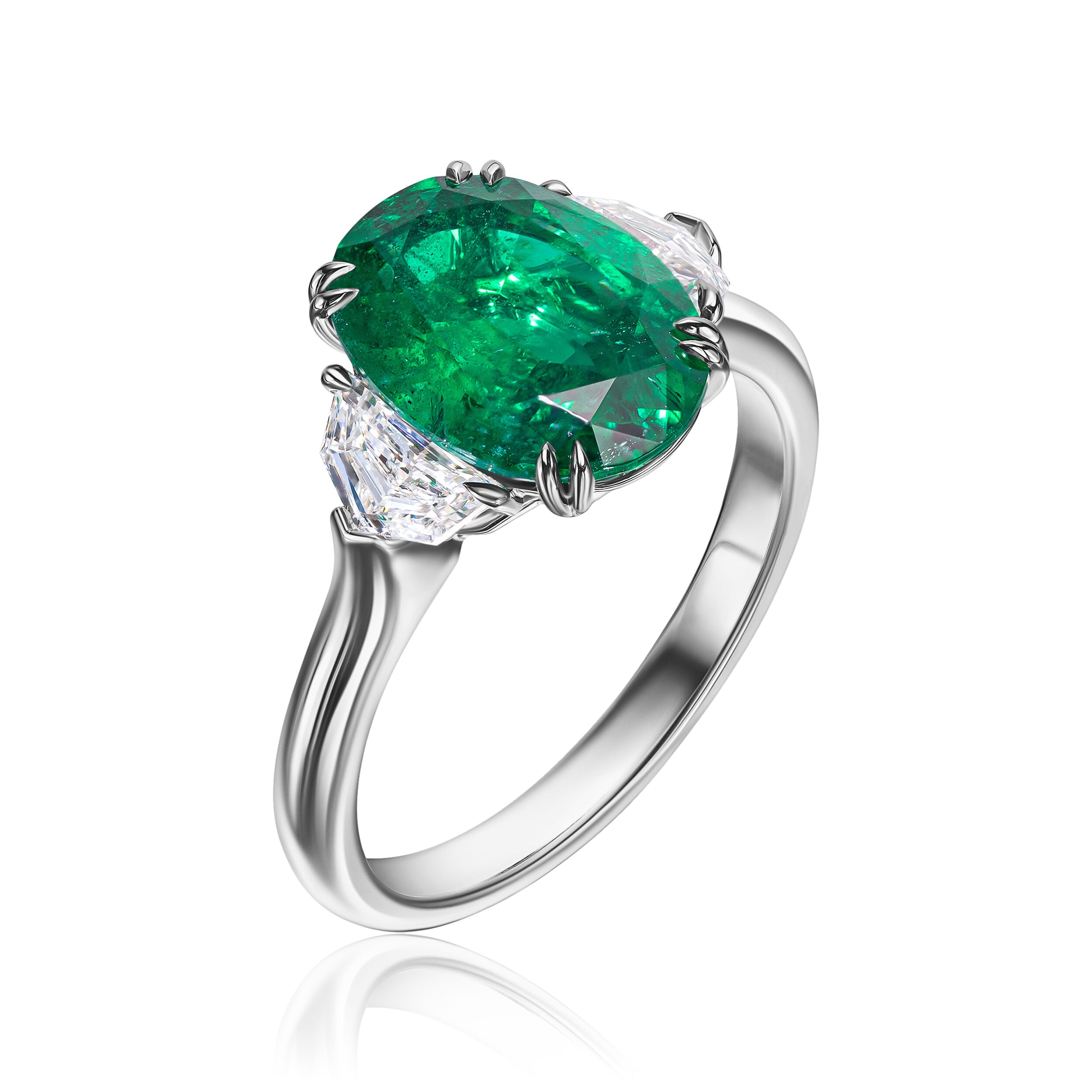 Oval Emerald Ring with Cadillac Sides - 3.94ct TW