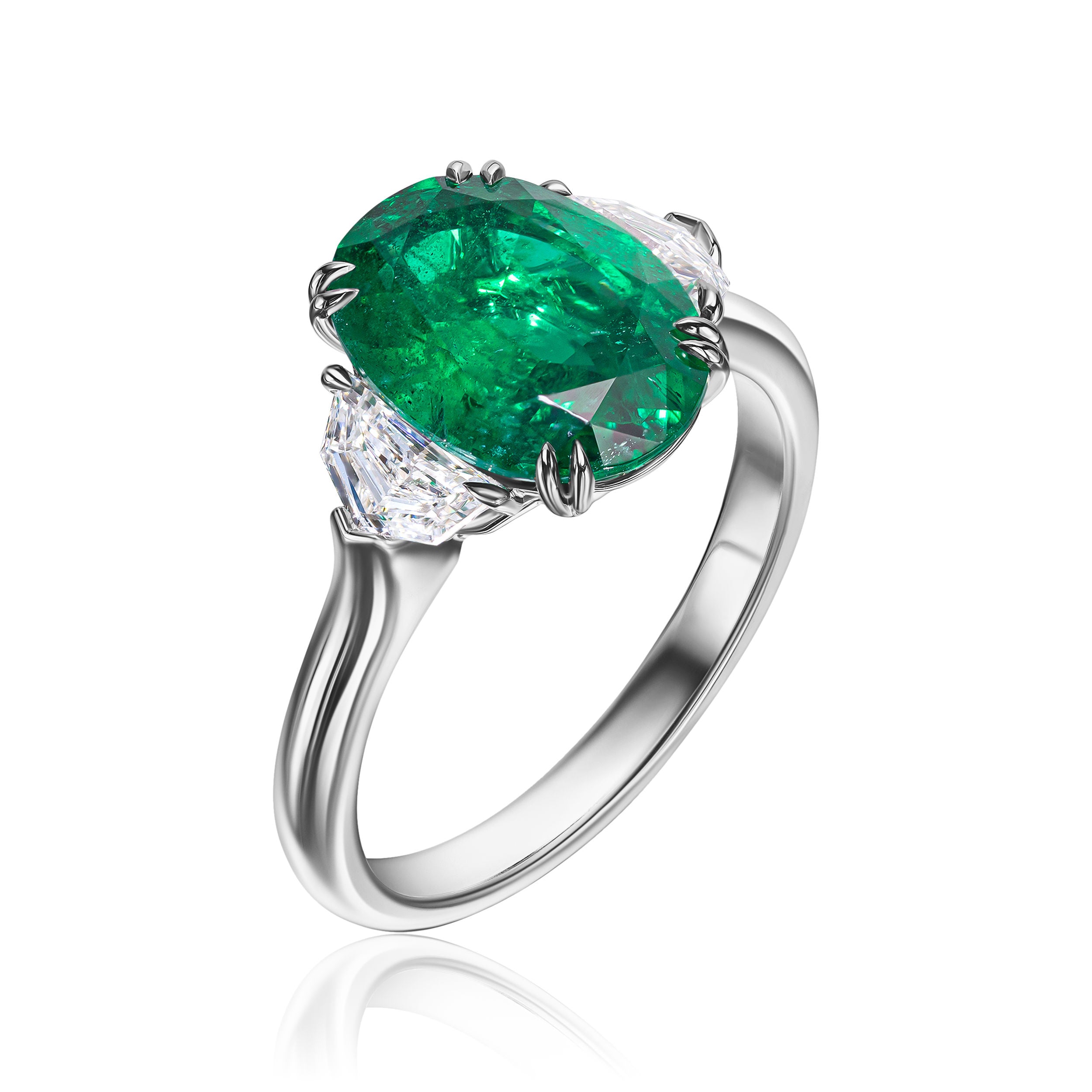 Oval Emerald Ring with Cadillac Shapes - 3.94ct TW