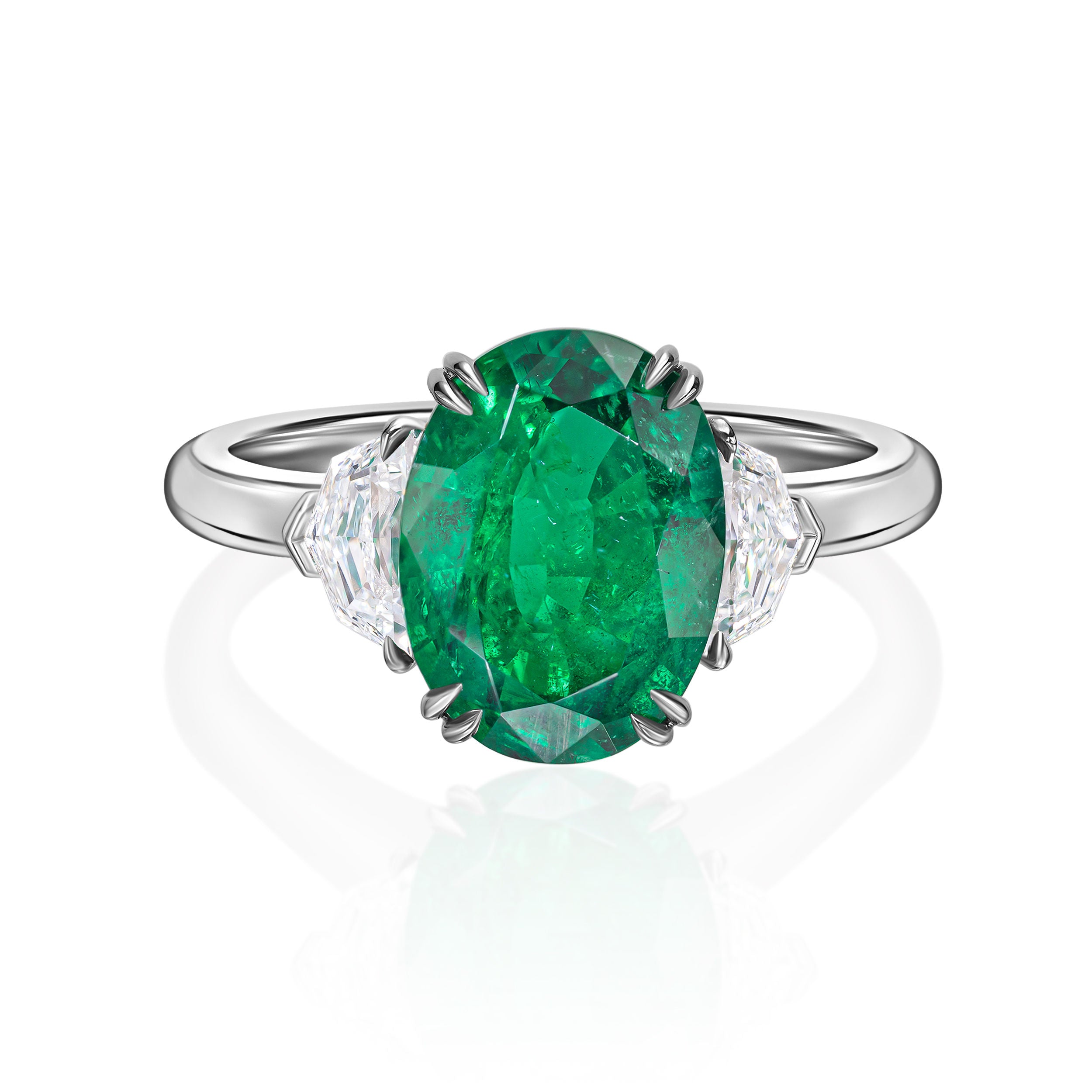 Oval Emerald Ring with Cadillac Shapes - 3.94ct TW