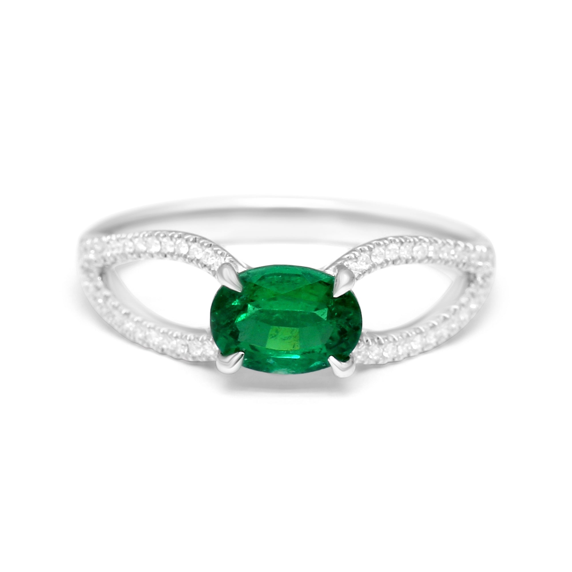 Emerald Oval Split Shank Ring - 0.99ct TW