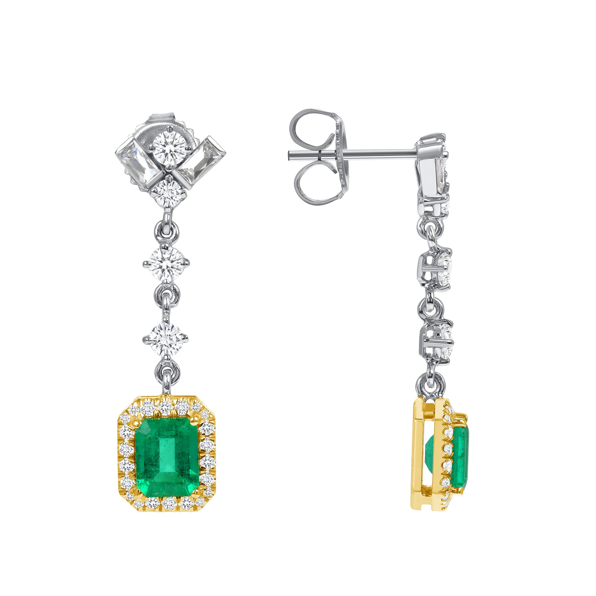 Emerald with Diamonds Drop Earrings - 1.84ct TW