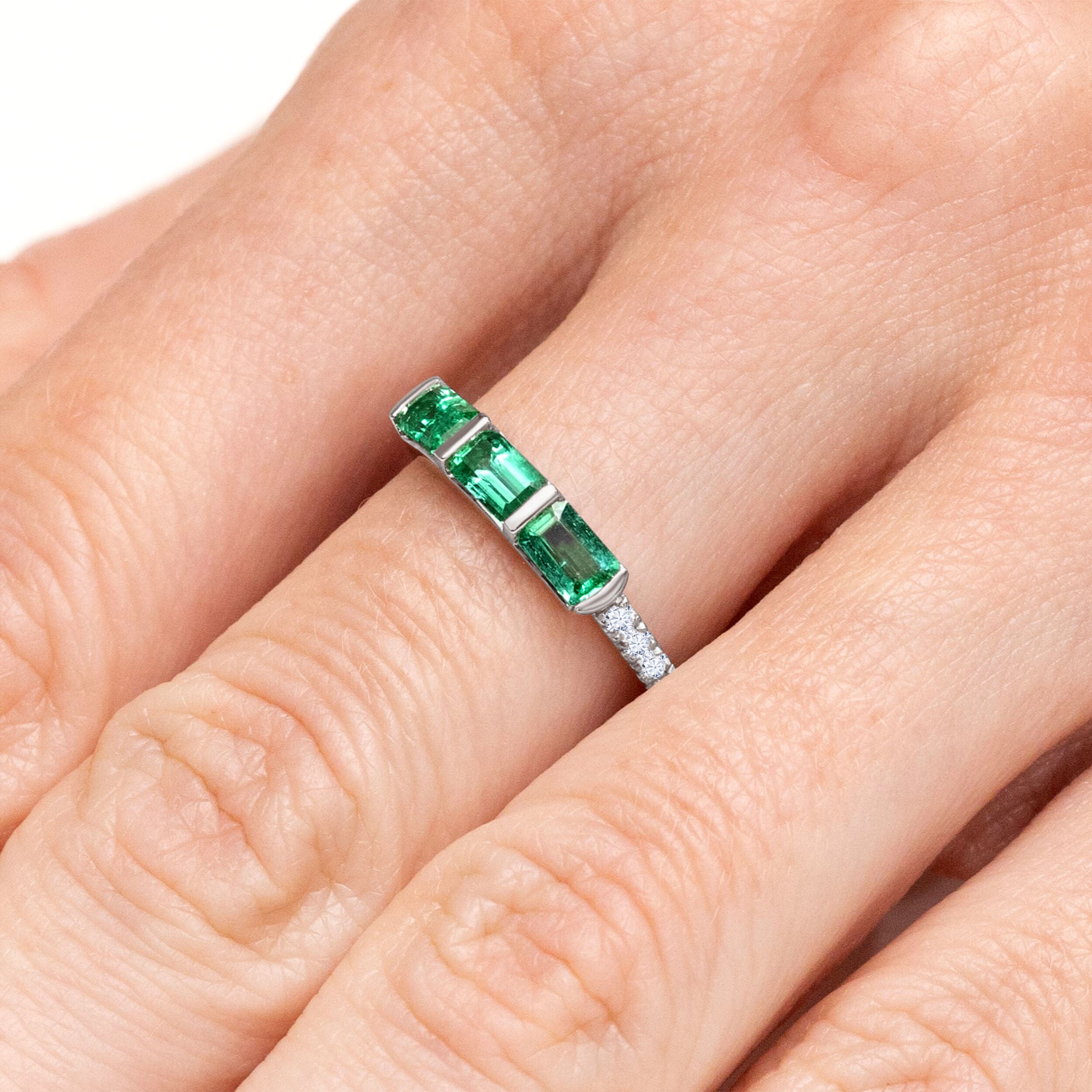 3 Emerald East-West Ring - 1.09ct TW